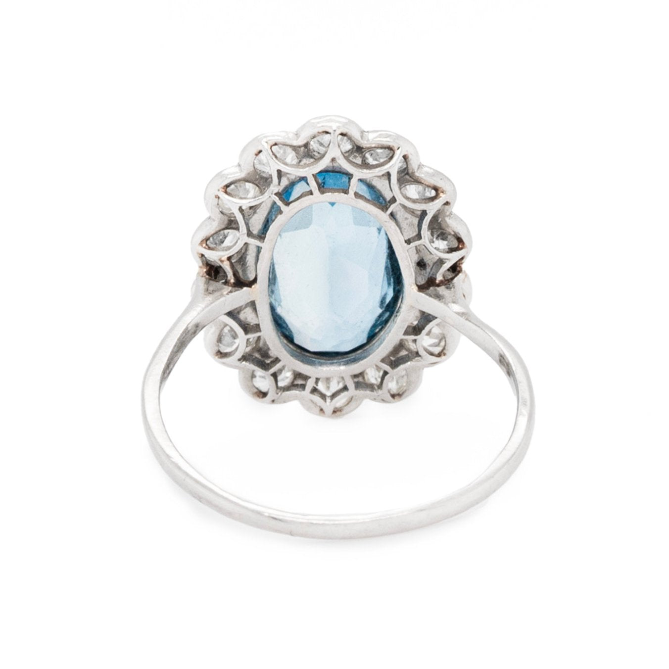 Edwardian Aquamarine and Diamond Cluster Ring-Charlotte Sayers Antique Jewellery