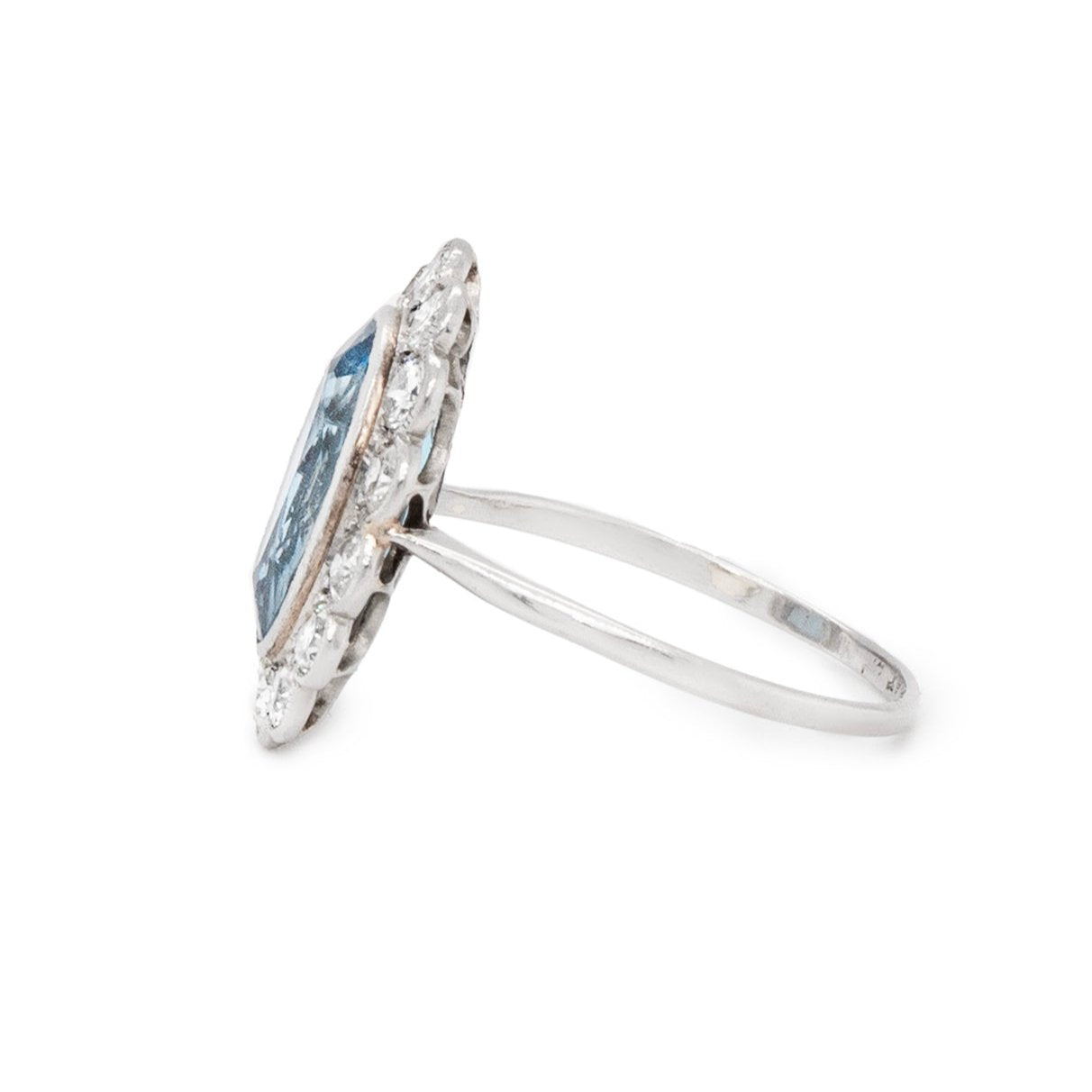 Edwardian Aquamarine and Diamond Cluster Ring-Charlotte Sayers Antique Jewellery