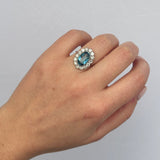 Edwardian Aquamarine and Diamond Cluster Ring-Charlotte Sayers Antique Jewellery