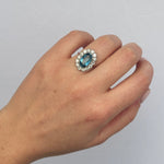 Edwardian Aquamarine and Diamond Cluster Ring-Charlotte Sayers Antique Jewellery