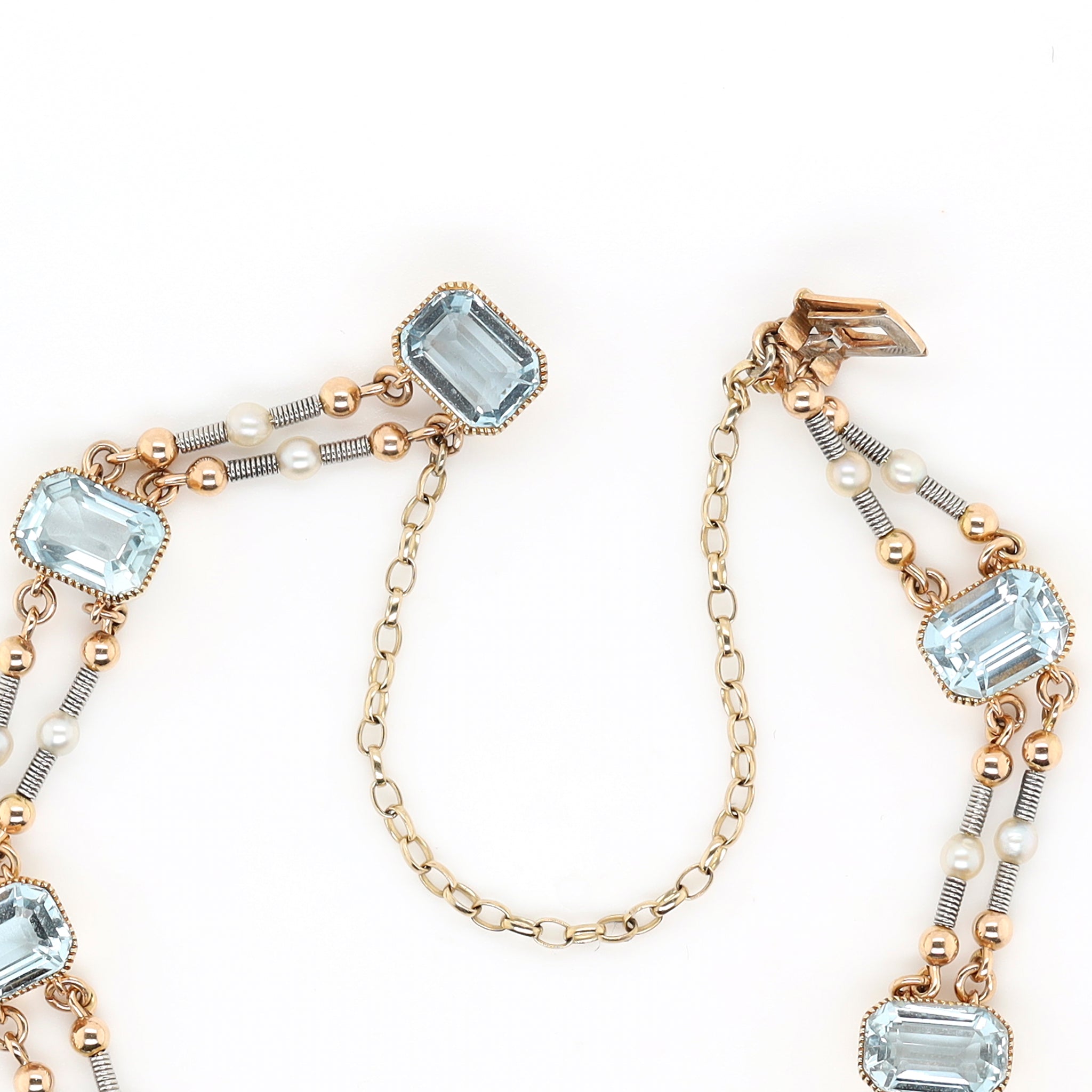 Edwardian Aquamarine and Pearl Bracelet-Charlotte Sayers Antique Jewellery