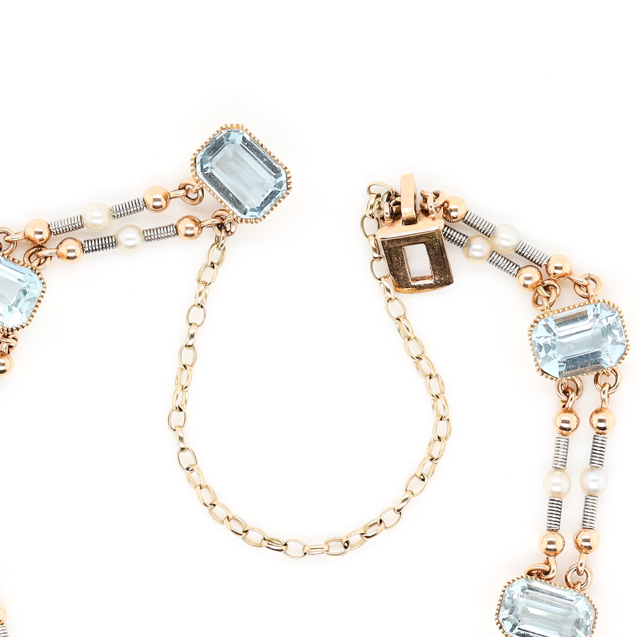 Edwardian Aquamarine and Pearl Bracelet-Charlotte Sayers Antique Jewellery