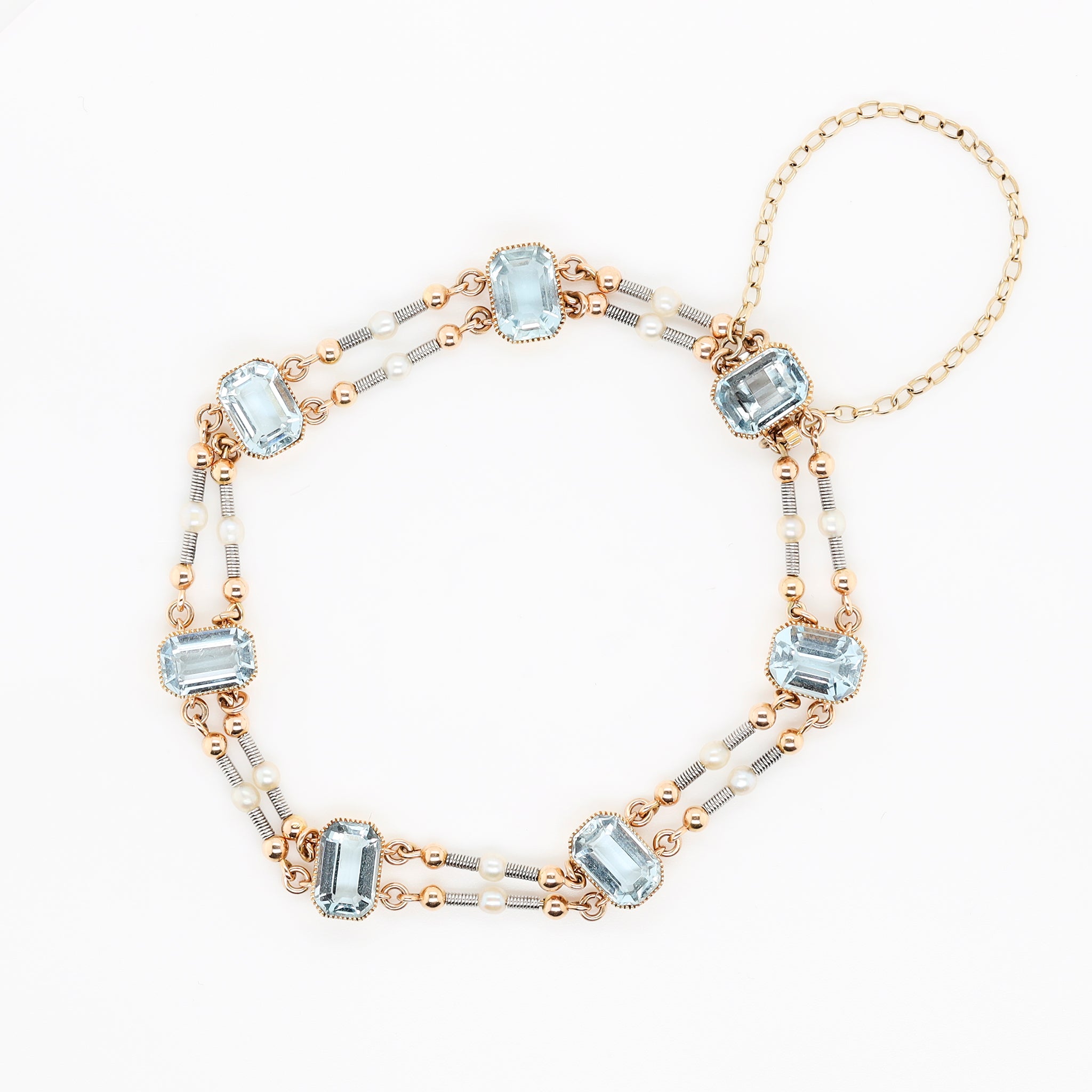 Edwardian Aquamarine and Pearl Bracelet-Charlotte Sayers Antique Jewellery