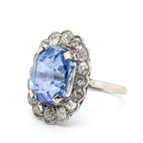 Edwardian Ceylonese Sapphire and Diamond Cluster Ring-Charlotte Sayers Antique Jewellery