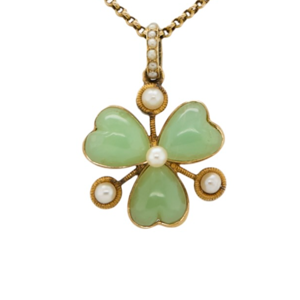 Edwardian Chalcedony Clover Pendant-Charlotte Sayers Antique Jewellery