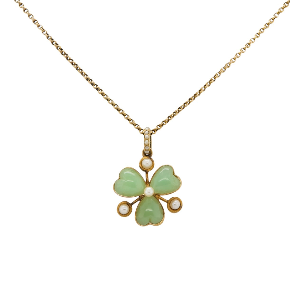 Edwardian Chalcedony Clover Pendant-Charlotte Sayers Antique Jewellery