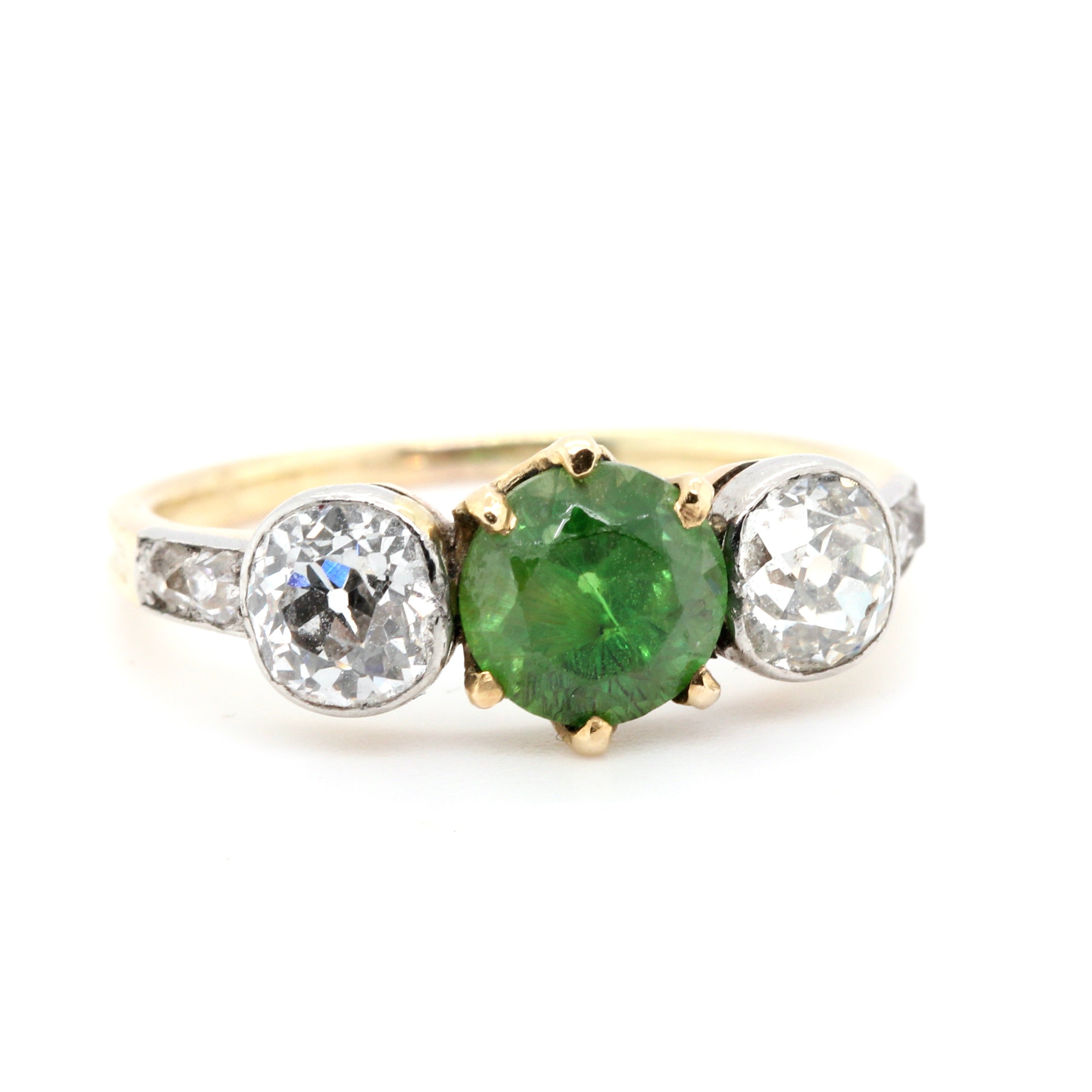 Edwardian Demantoid Garnet Diamond Ring-Charlotte Sayers Antique Jewellery