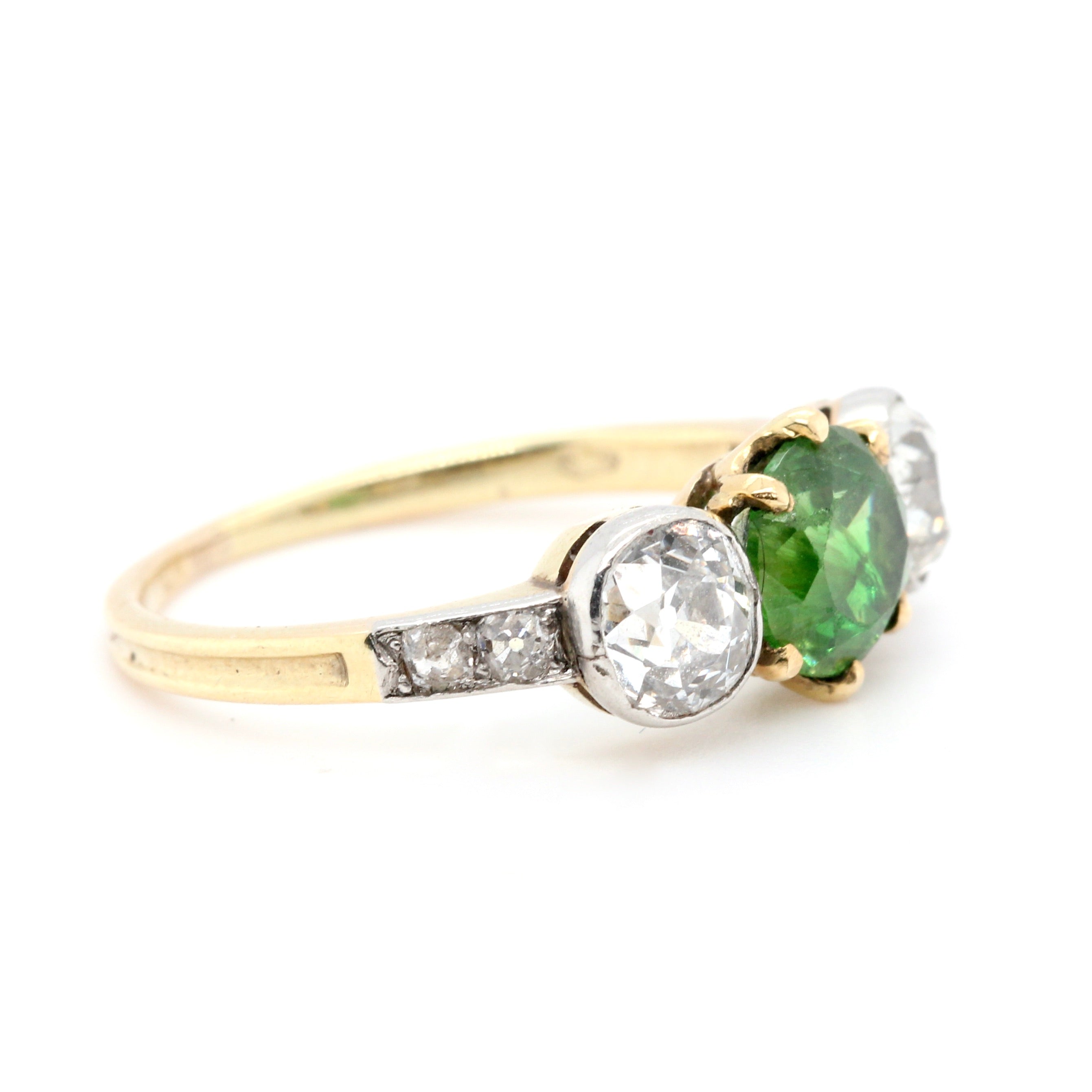 Edwardian Demantoid Garnet Diamond Ring-Charlotte Sayers Antique Jewellery