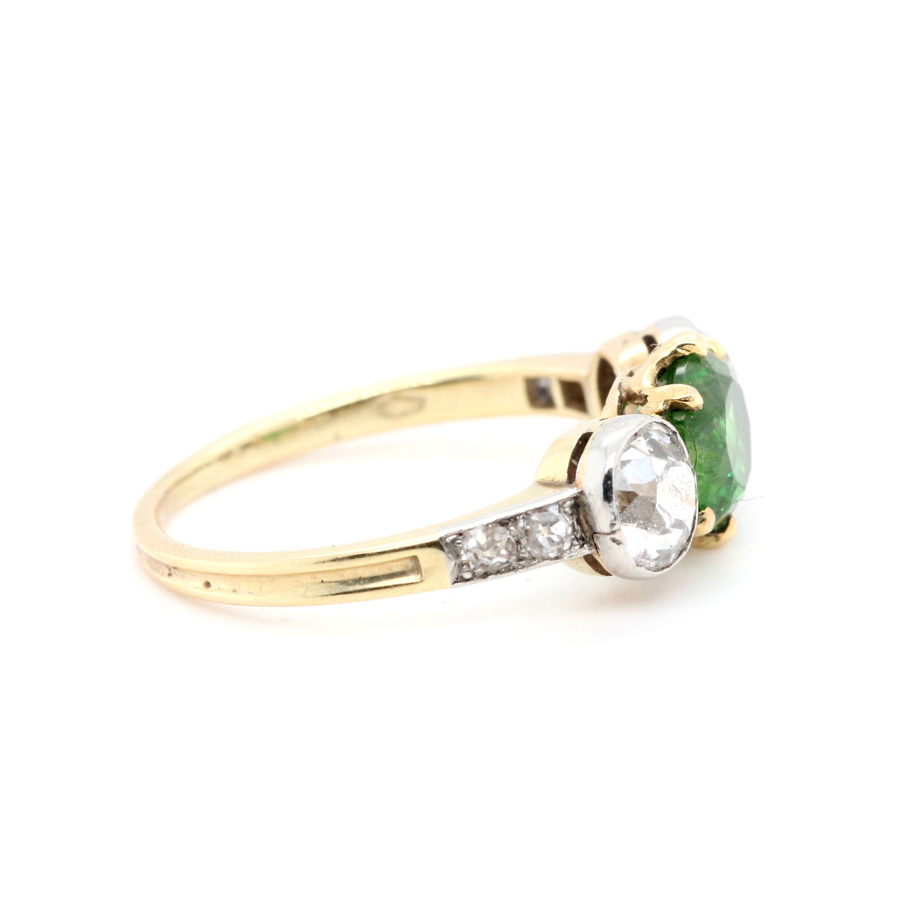 Edwardian Demantoid Garnet Diamond Ring-Charlotte Sayers Antique Jewellery