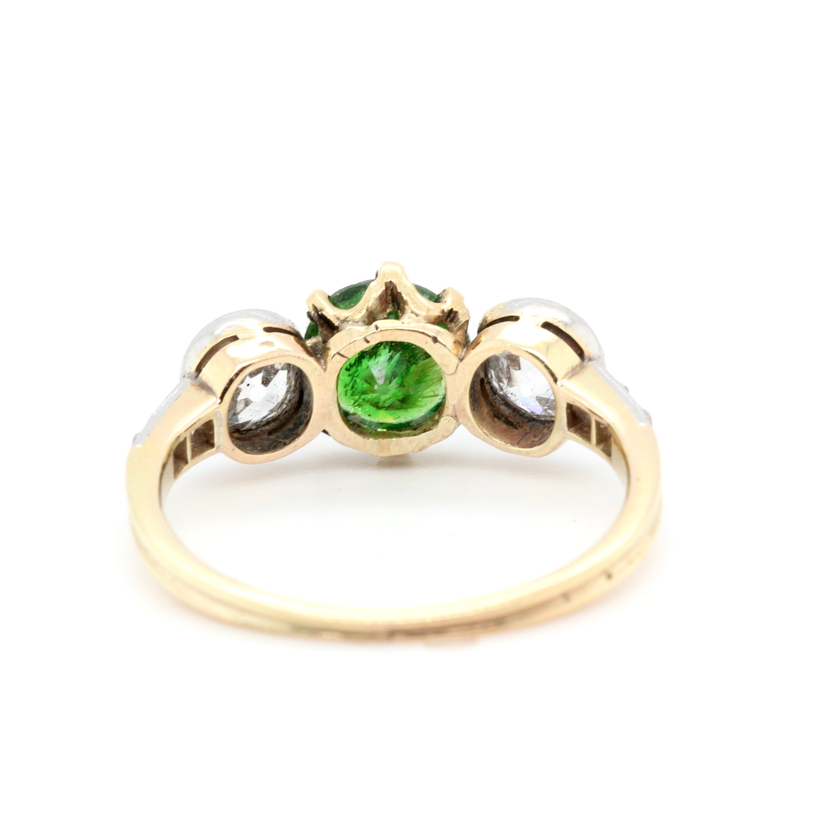 Edwardian Demantoid Garnet Diamond Ring-Charlotte Sayers Antique Jewellery