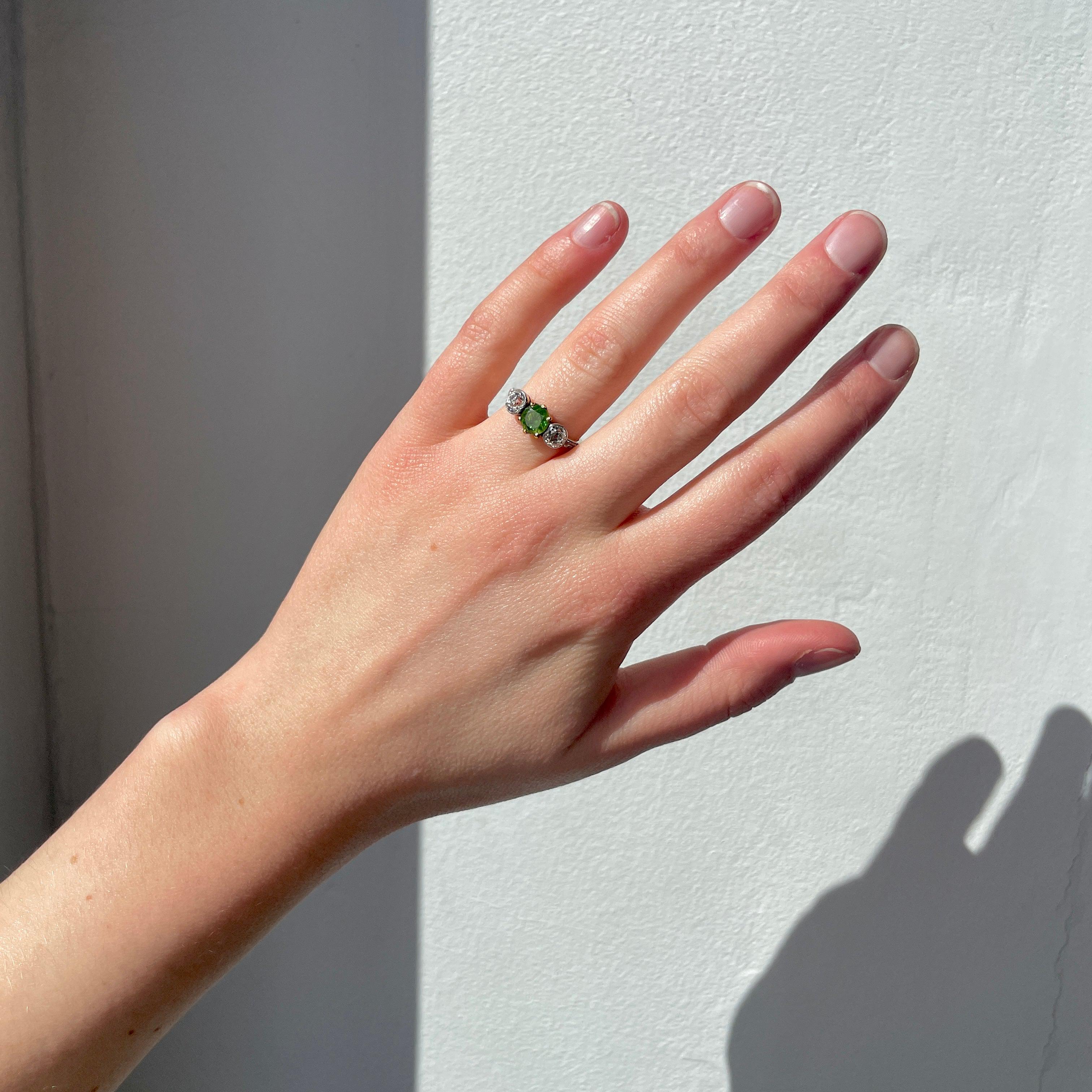 Edwardian Demantoid Garnet Diamond Ring-Charlotte Sayers Antique Jewellery