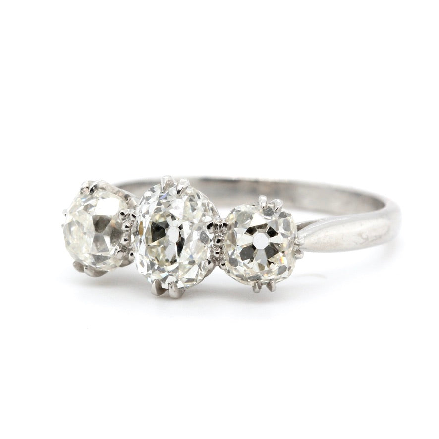 Edwardian Diamond 3 Stone Ring-Charlotte Sayers Antique Jewellery