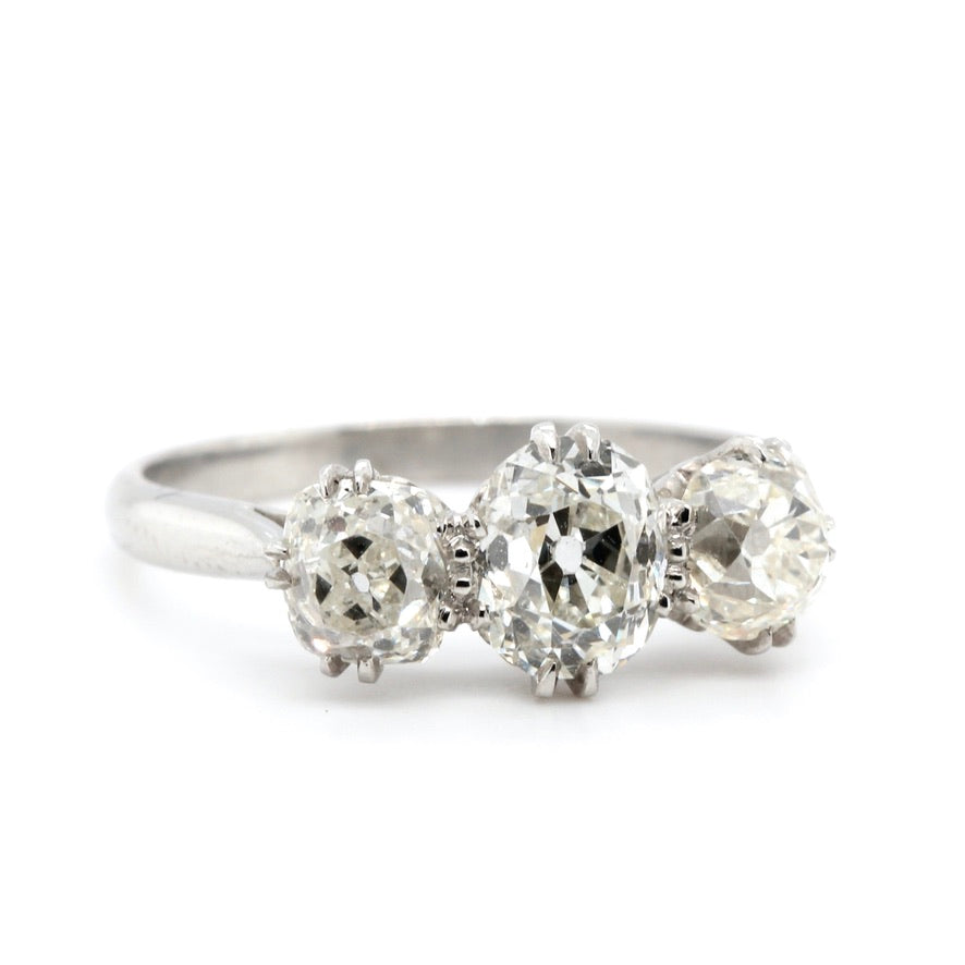 Edwardian Diamond 3 Stone Ring-Charlotte Sayers Antique Jewellery