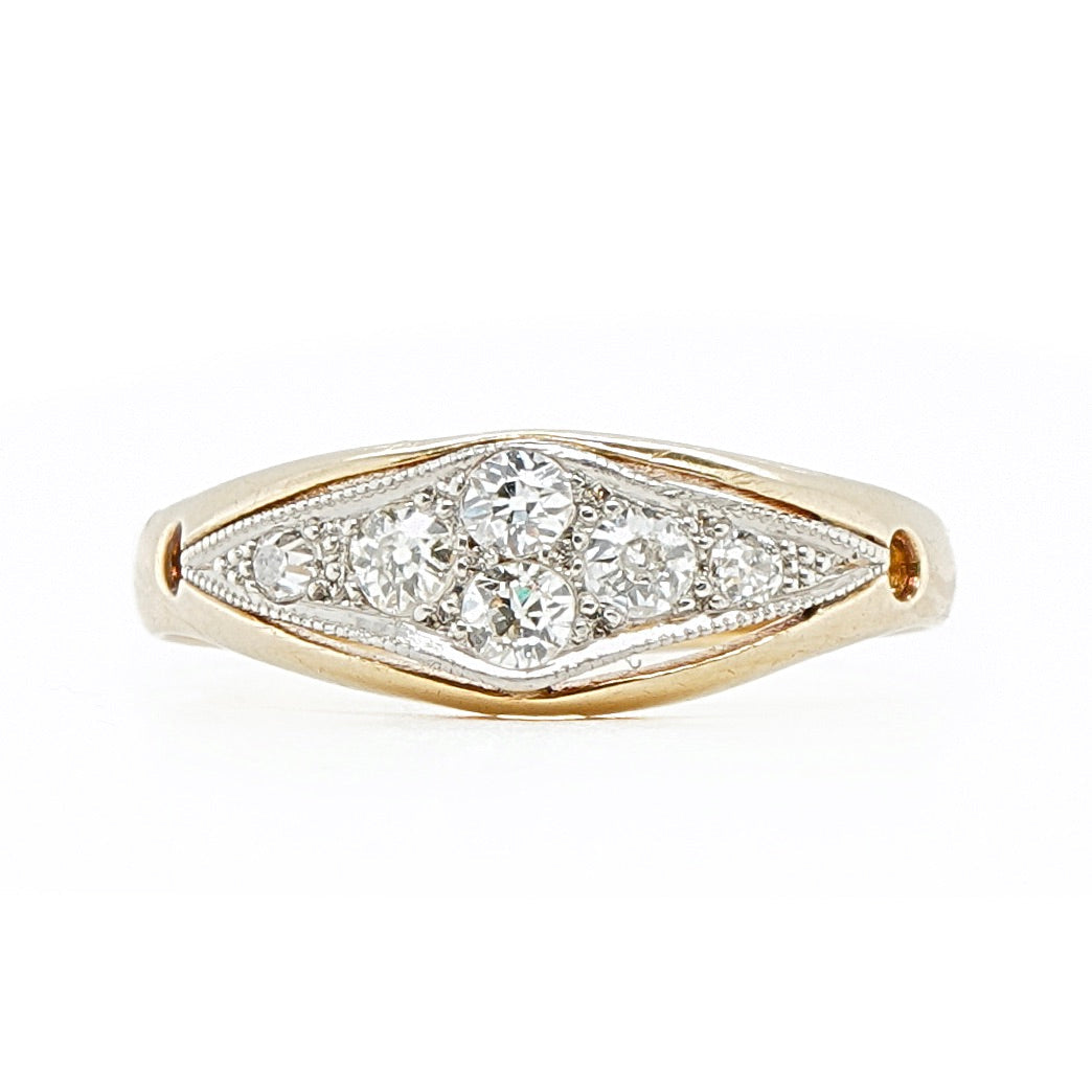 Edwardian Diamond Boat Ring-Charlotte Sayers Antique Jewellery