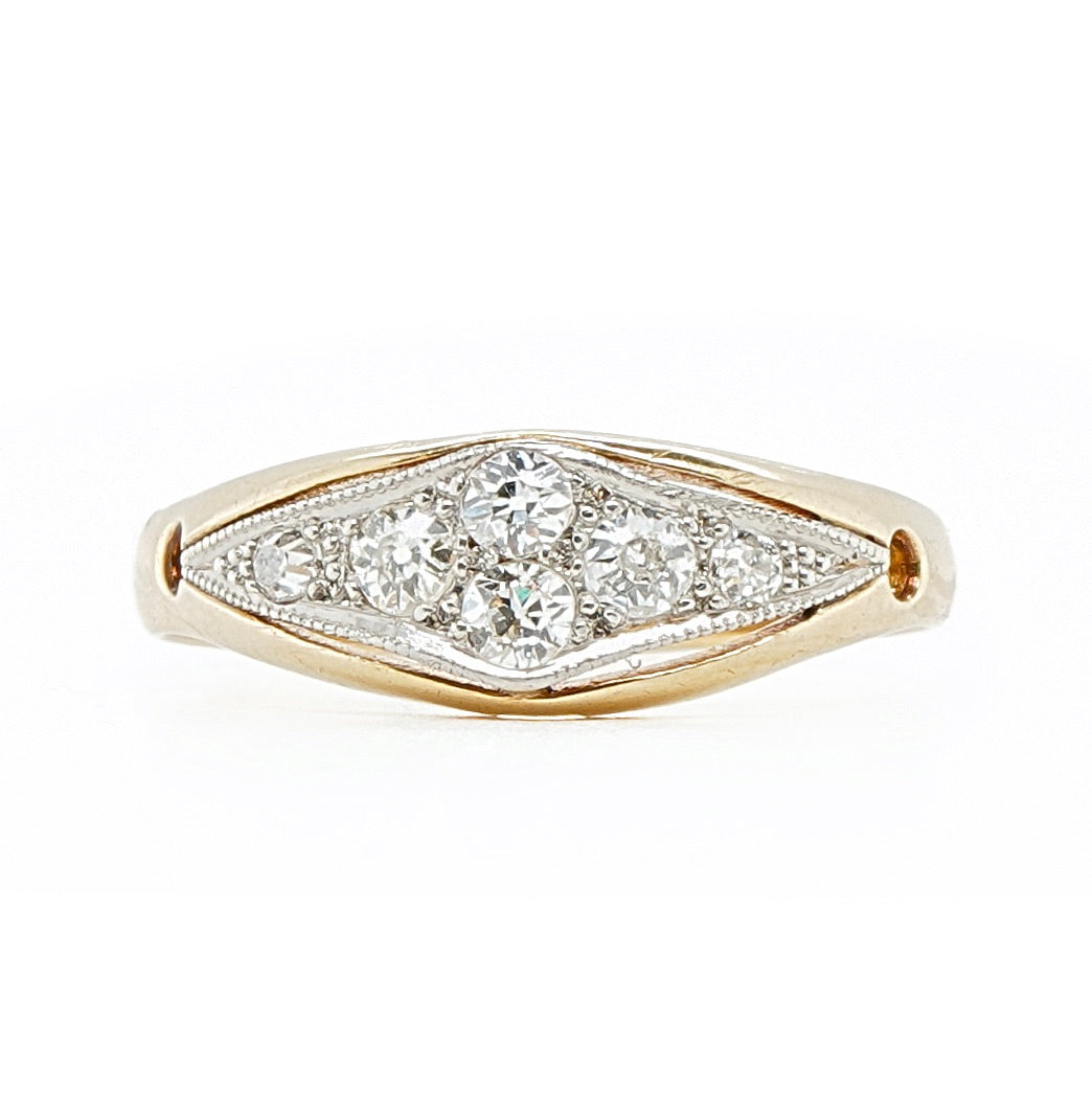 Edwardian Diamond Boat Ring-Charlotte Sayers Antique Jewellery