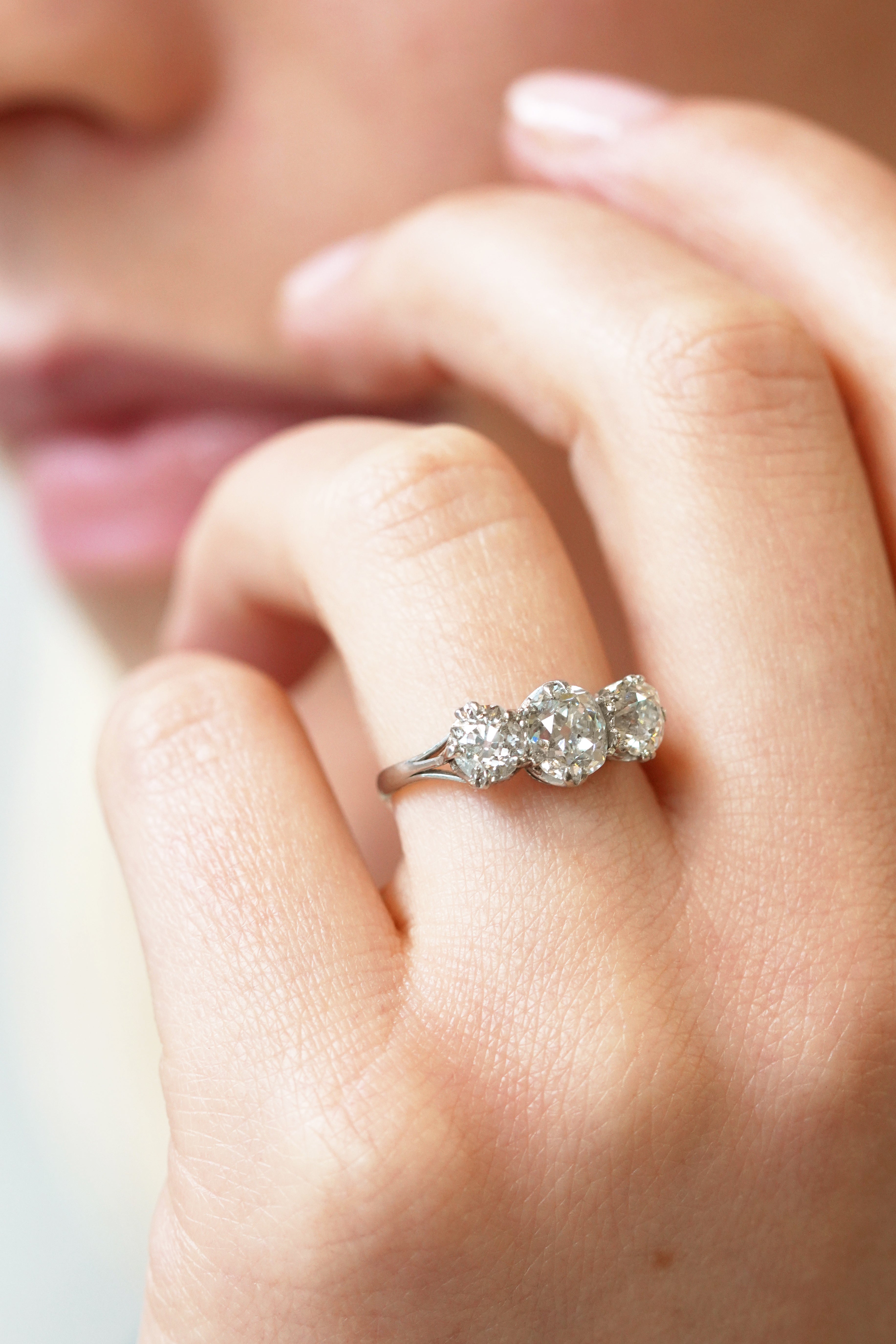 Edwardian Diamond Cushion Cut Ring-Charlotte Sayers Antique Jewellery