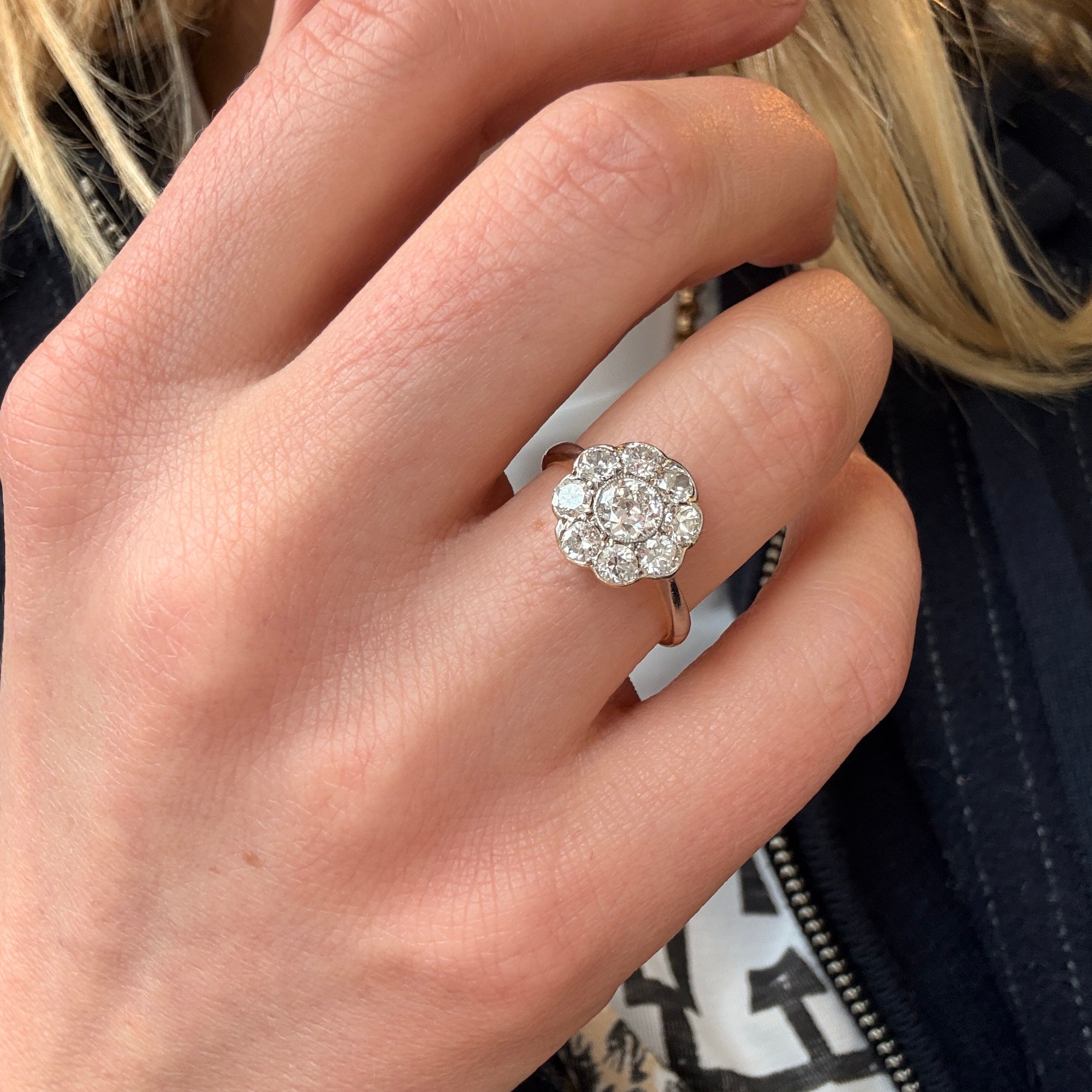 Edwardian Diamond Daisy Cluster Ring-Charlotte Sayers Antique Jewellery