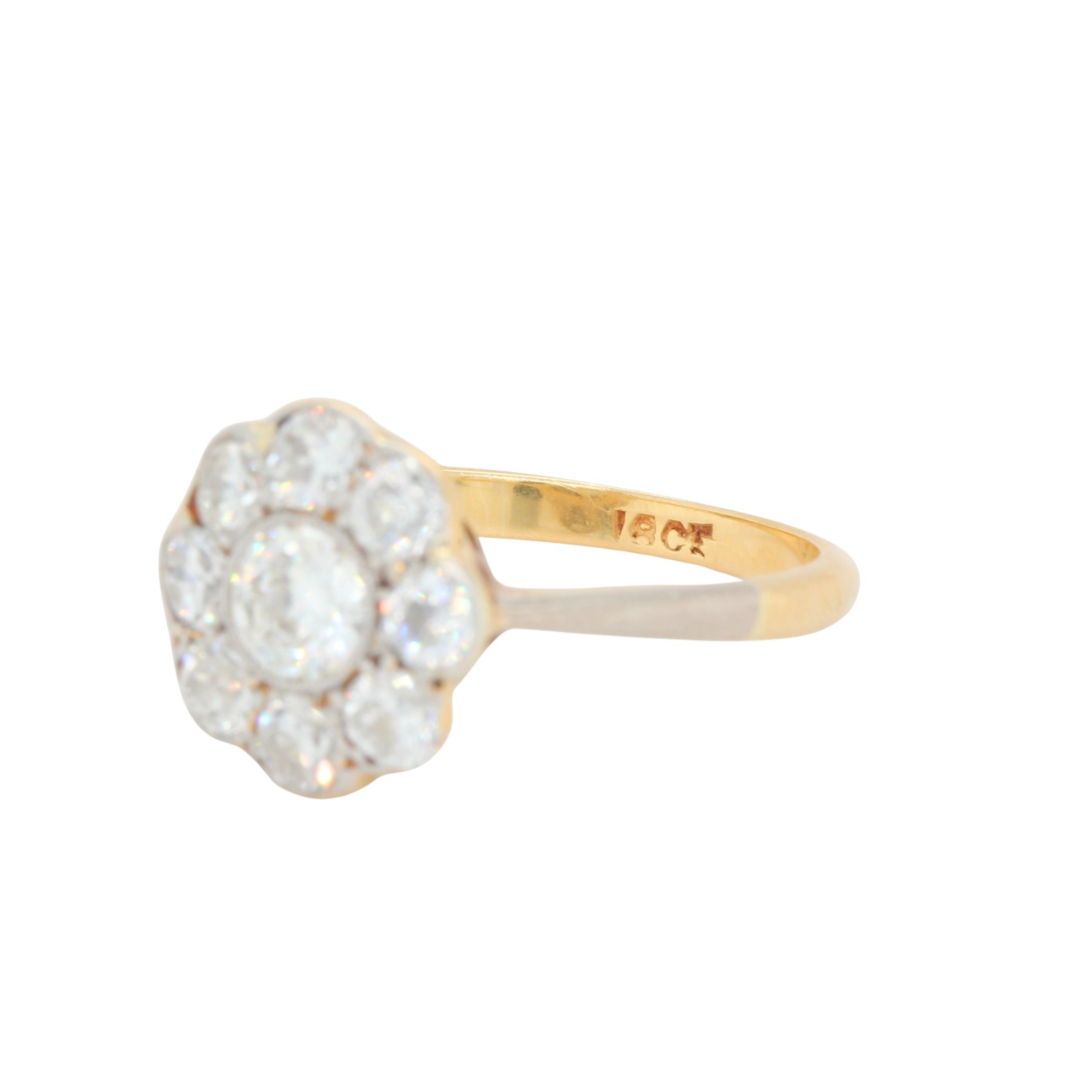 Edwardian Diamond Daisy Cluster Ring-Charlotte Sayers Antique Jewellery