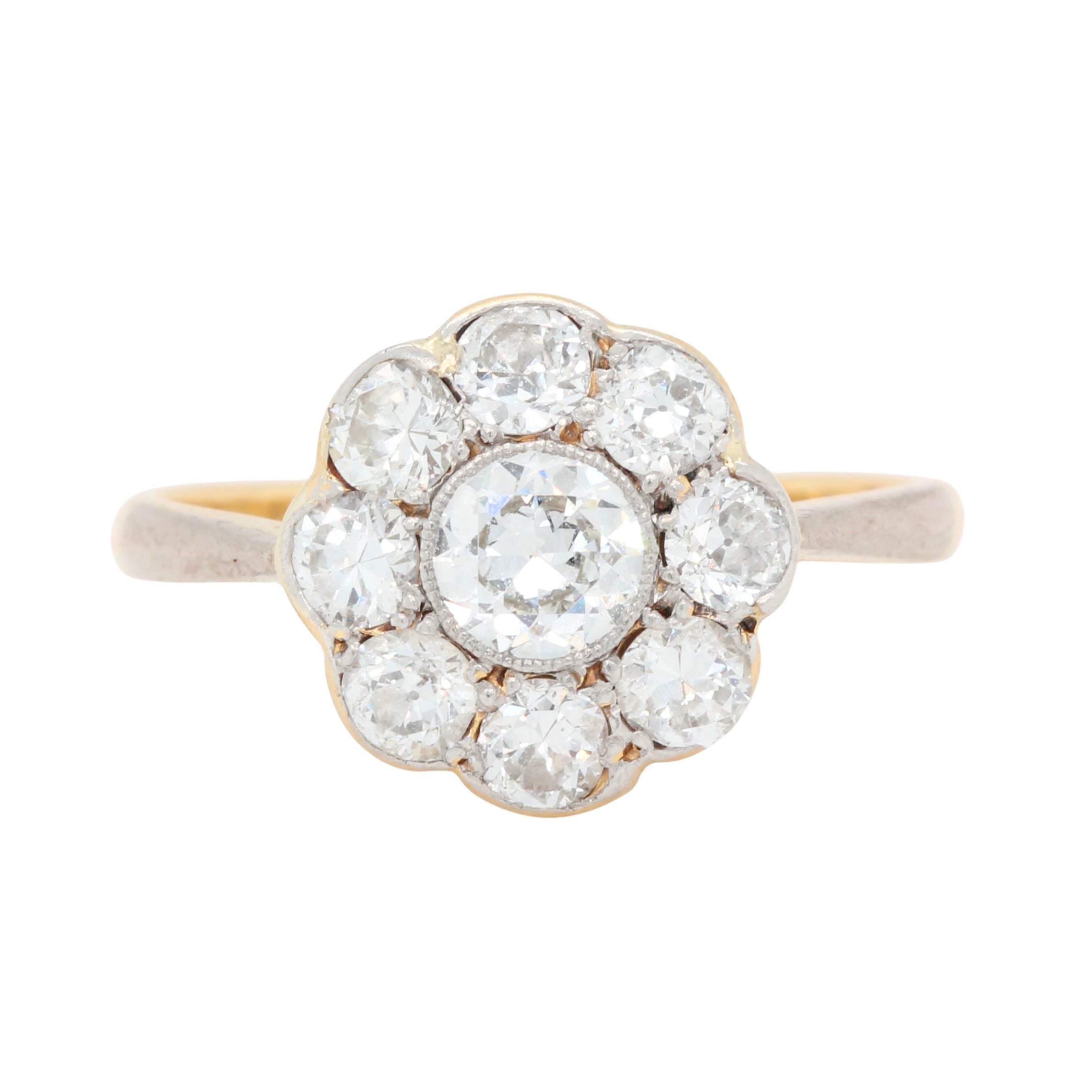 Edwardian Diamond Daisy Cluster Ring-Charlotte Sayers Antique Jewellery