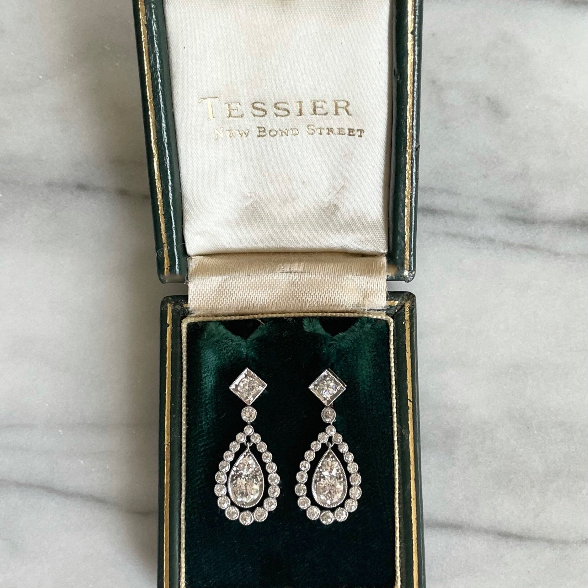 Edwardian Diamond Drop Earrings-Charlotte Sayers Antique Jewellery