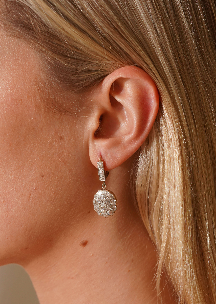 Edwardian Diamond Drop Earrings-Charlotte Sayers Antique Jewellery