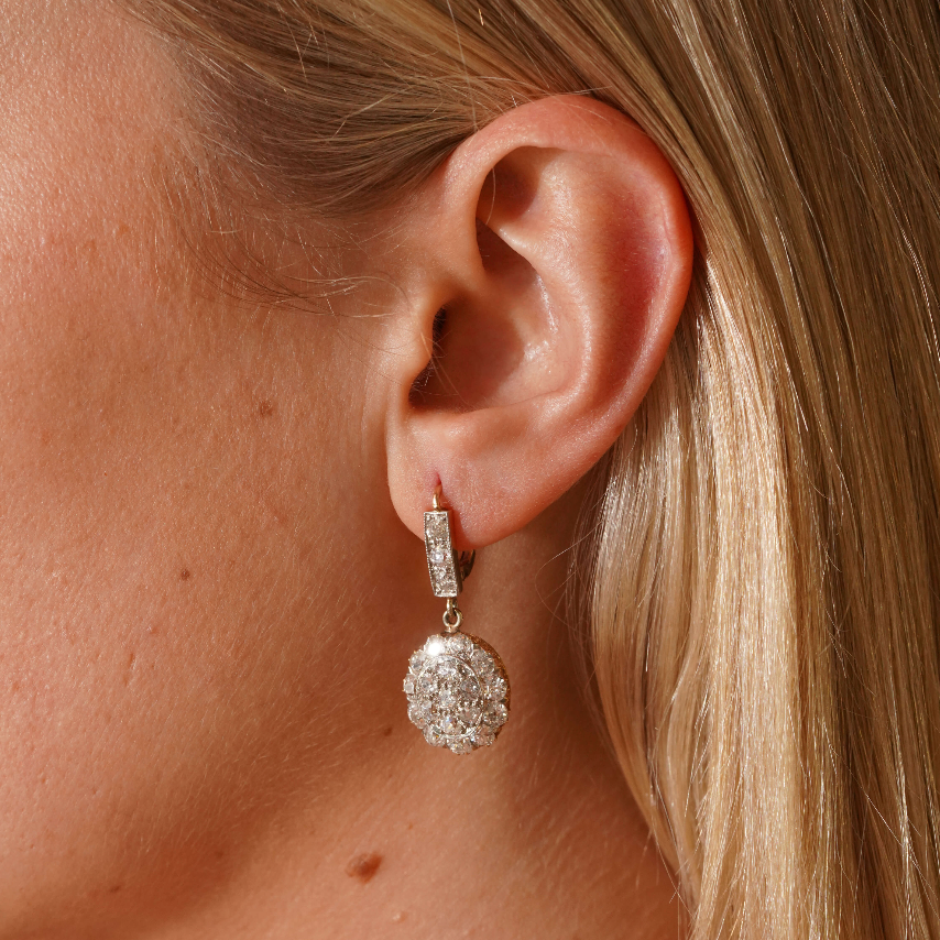 Edwardian Diamond Drop Earrings-Charlotte Sayers Antique Jewellery