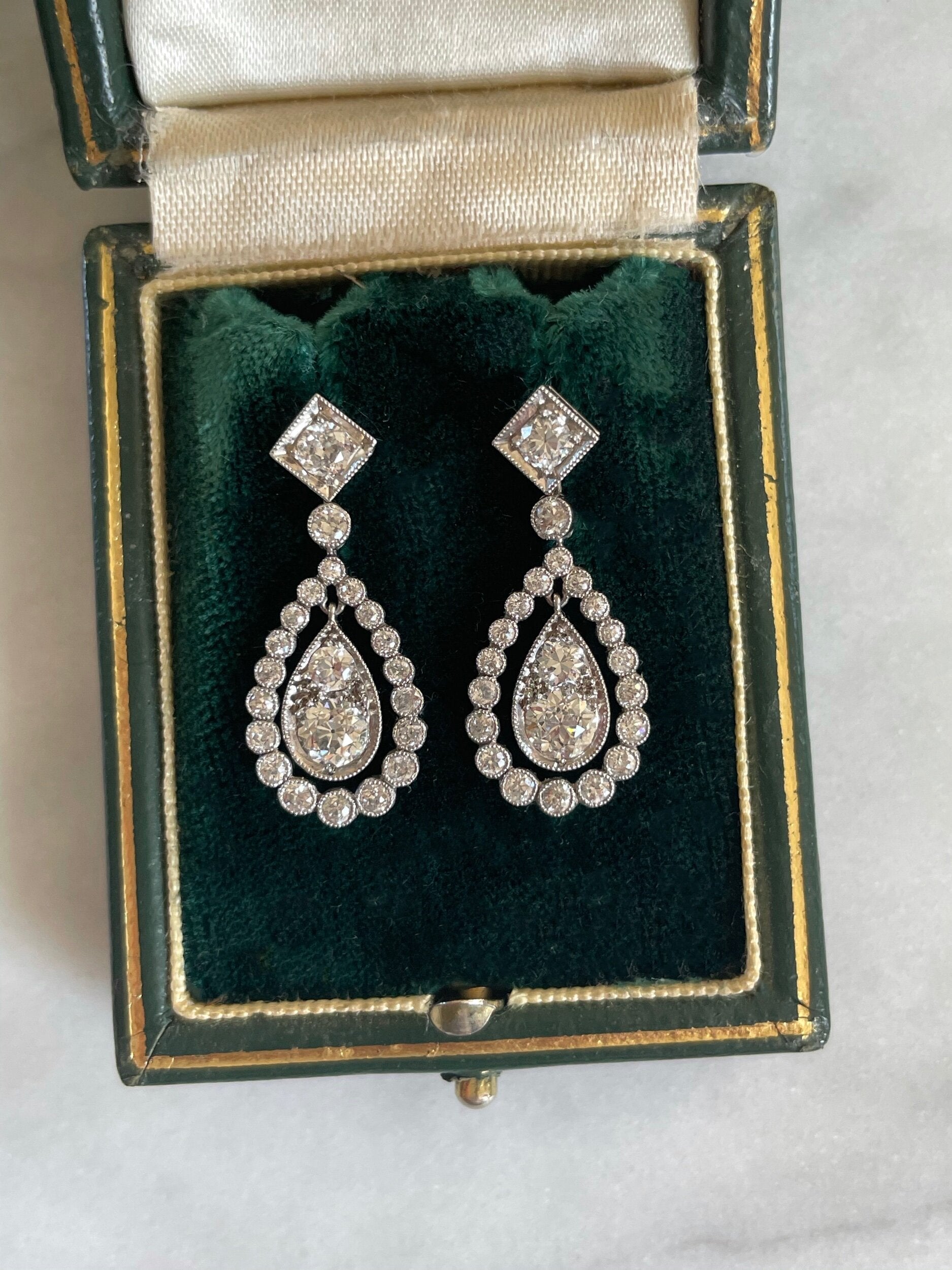 Edwardian Diamond Drop Earrings-Charlotte Sayers Antique Jewellery