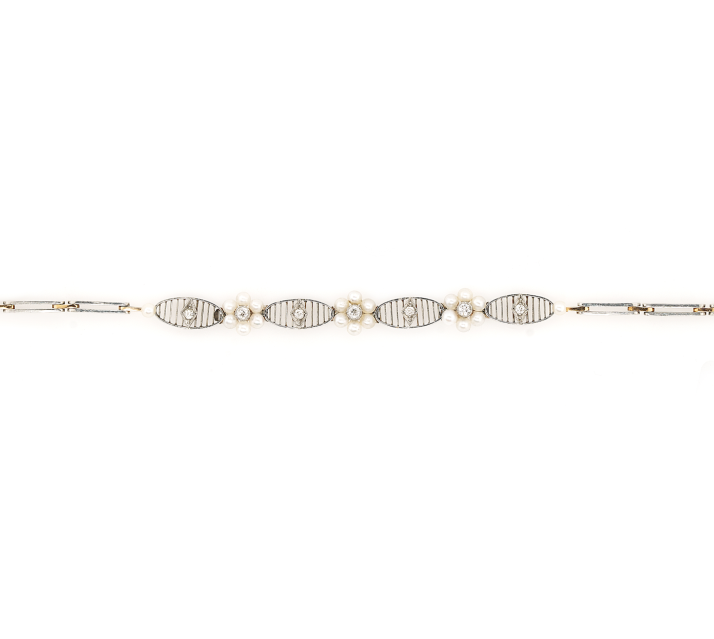 Edwardian Diamond, Pearl and Platinum Bracelet-Charlotte Sayers Antique Jewellery