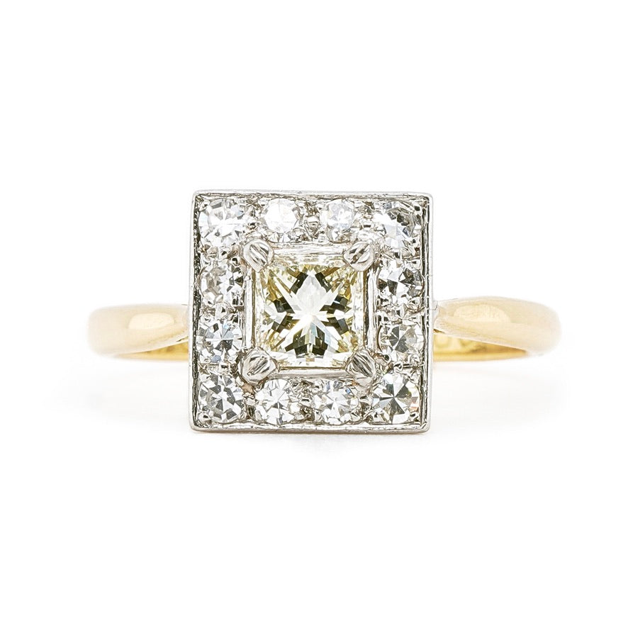 Edwardian Diamond Square Ring-Charlotte Sayers Antique Jewellery