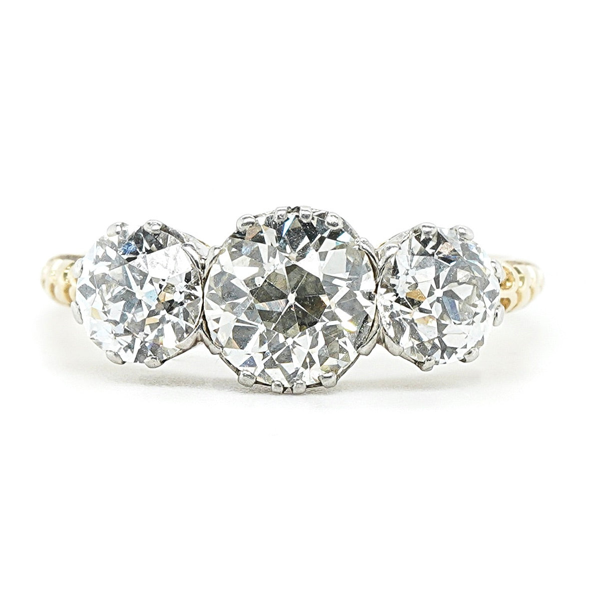 Edwardian Diamond Three Stone Ring-Charlotte Sayers Antique Jewellery