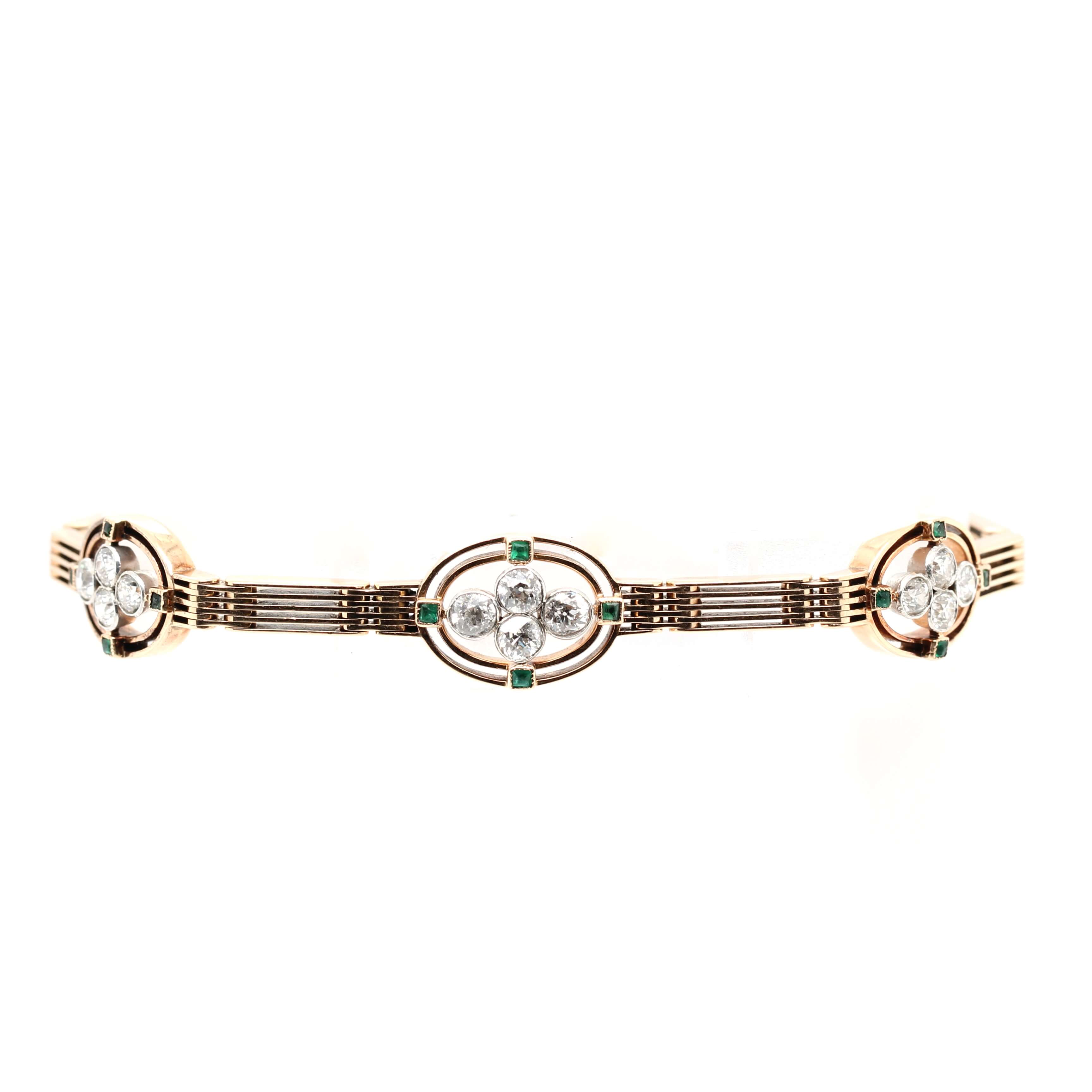 Edwardian Diamond and Emerald Gate Bracelet-Charlotte Sayers Antique Jewellery