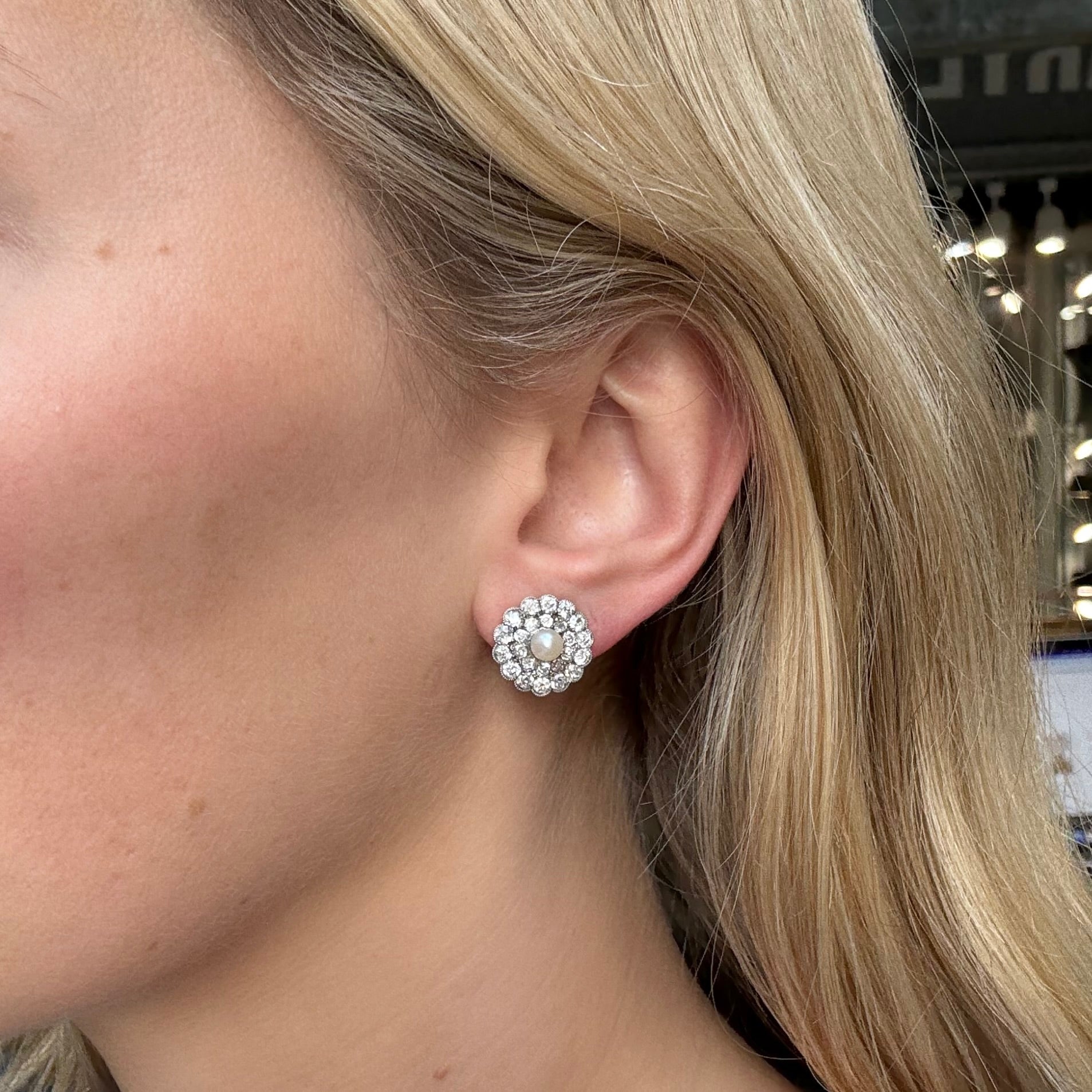 Edwardian Diamond and Pearl Earrings-Charlotte Sayers Antique Jewellery