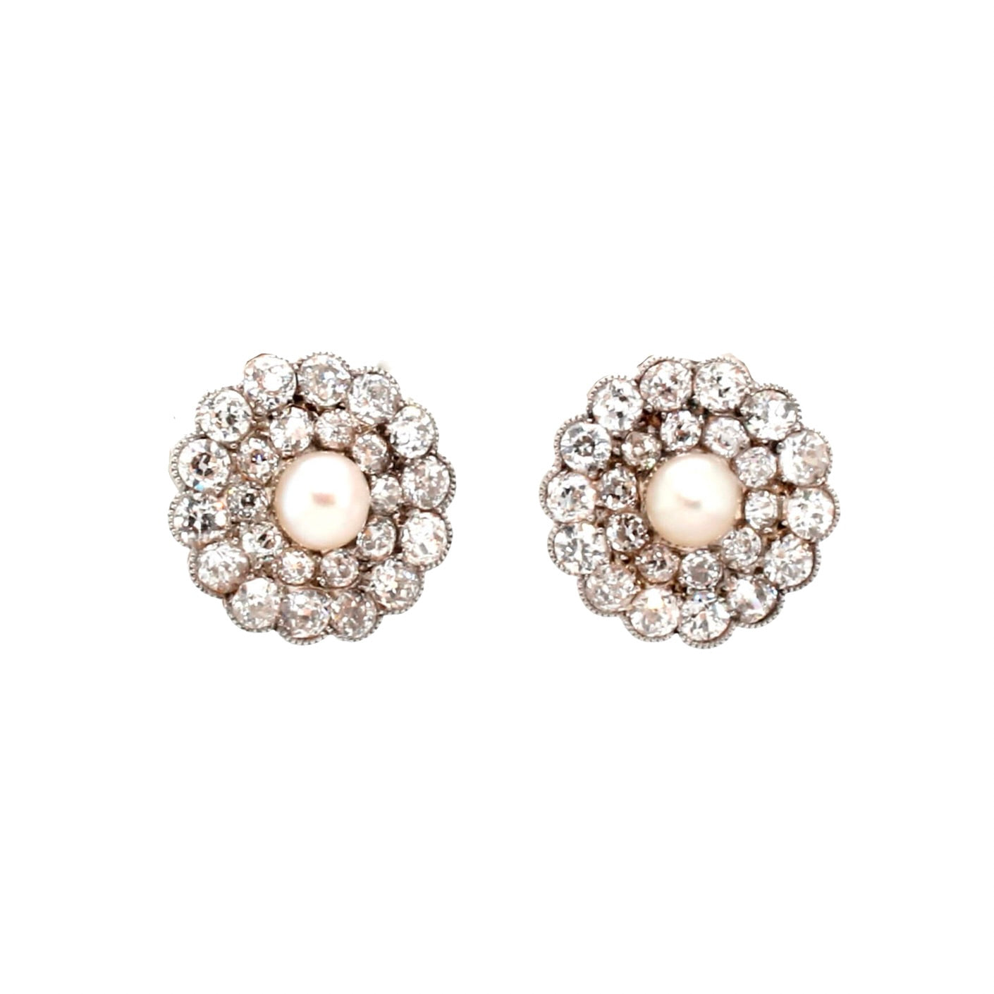 Edwardian Diamond and Pearl Earrings-Charlotte Sayers Antique Jewellery