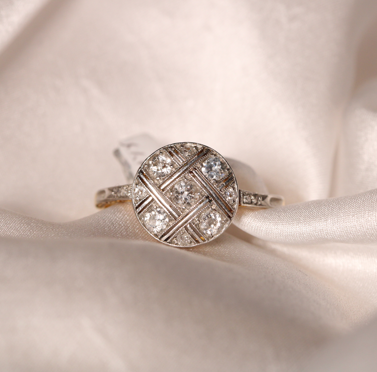 Edwardian Diamond and Platinum Circular Ring-Charlotte Sayers Antique Jewellery