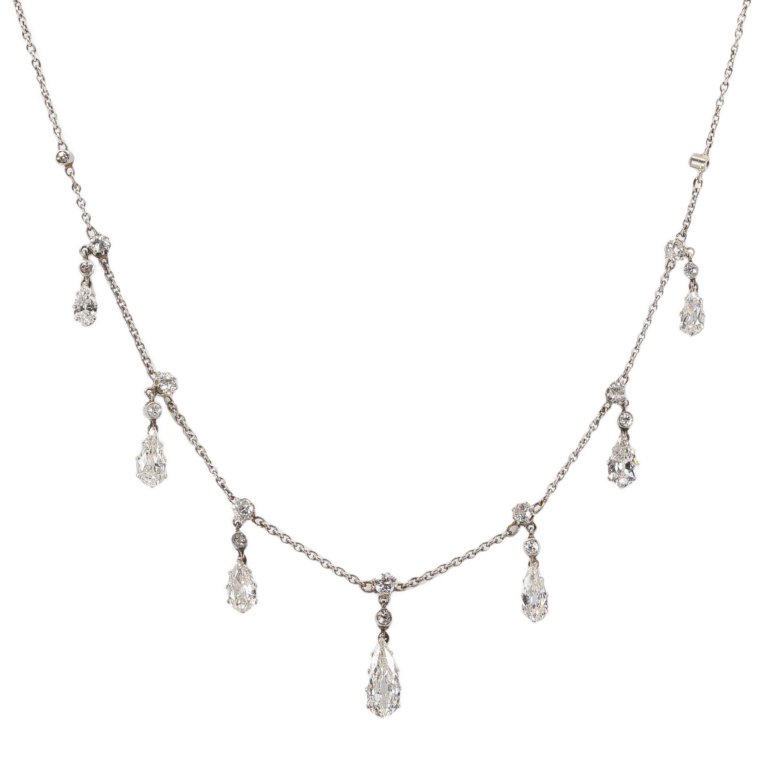 Edwardian Diamond and Platinum Drop Necklace-Charlotte Sayers Antique Jewellery