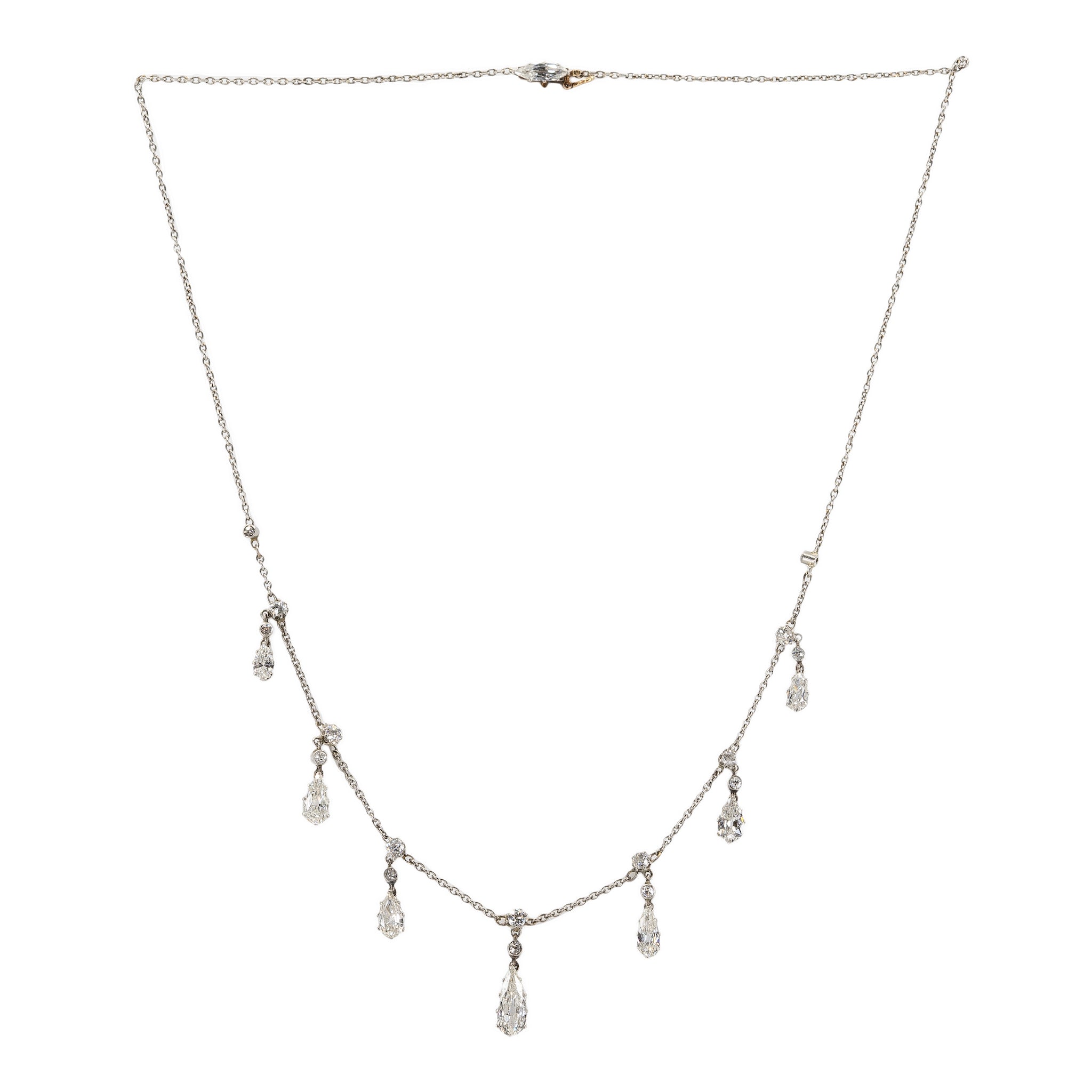 Edwardian Diamond and Platinum Drop Necklace-Charlotte Sayers Antique Jewellery