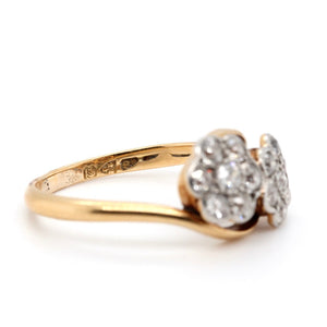 Edwardian Double Flower Diamond Ring-Charlotte Sayers Antique Jewellery