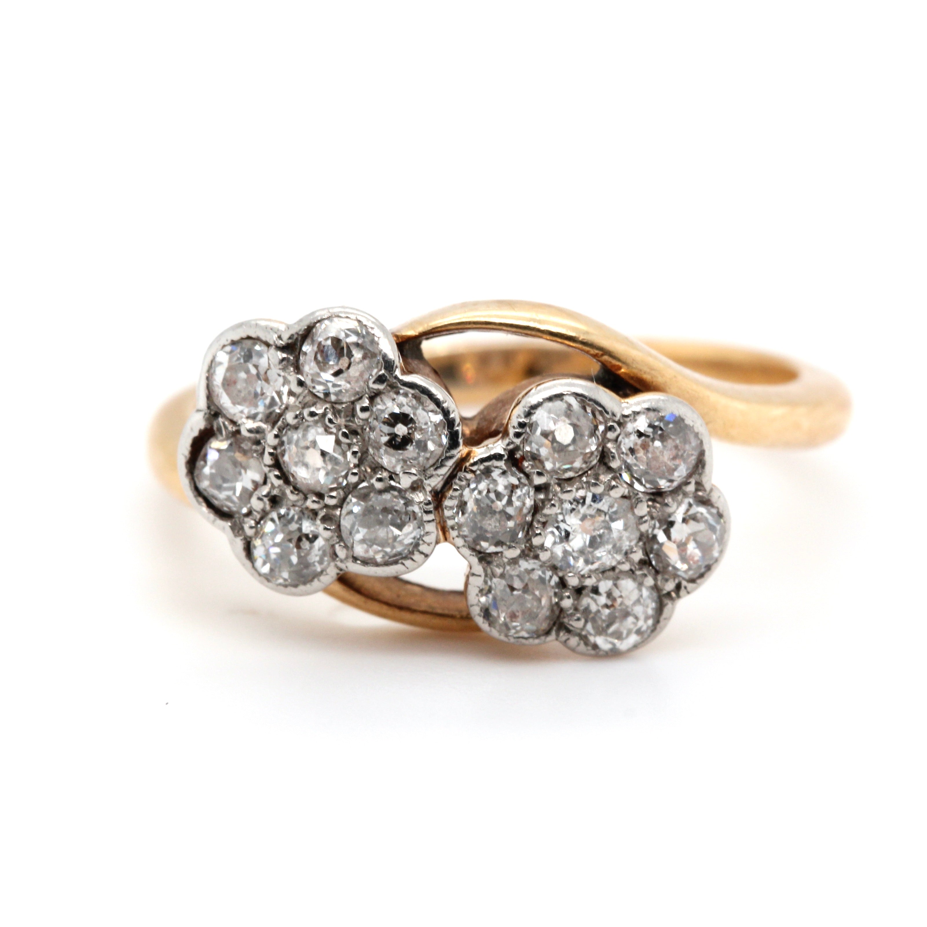 Edwardian Double Flower Diamond Ring-Charlotte Sayers Antique Jewellery