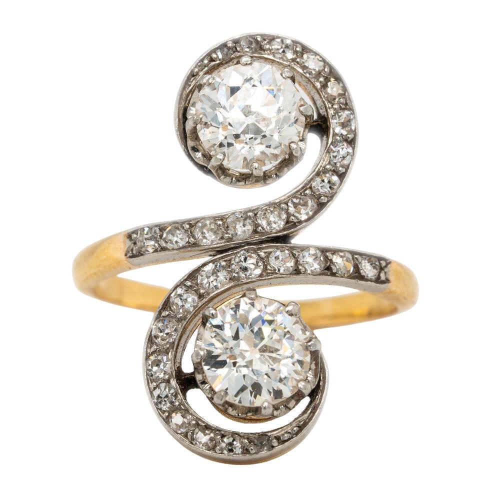 Edwardian Double Tourbillon Old Mine Cut Ring-Charlotte Sayers Antique Jewellery