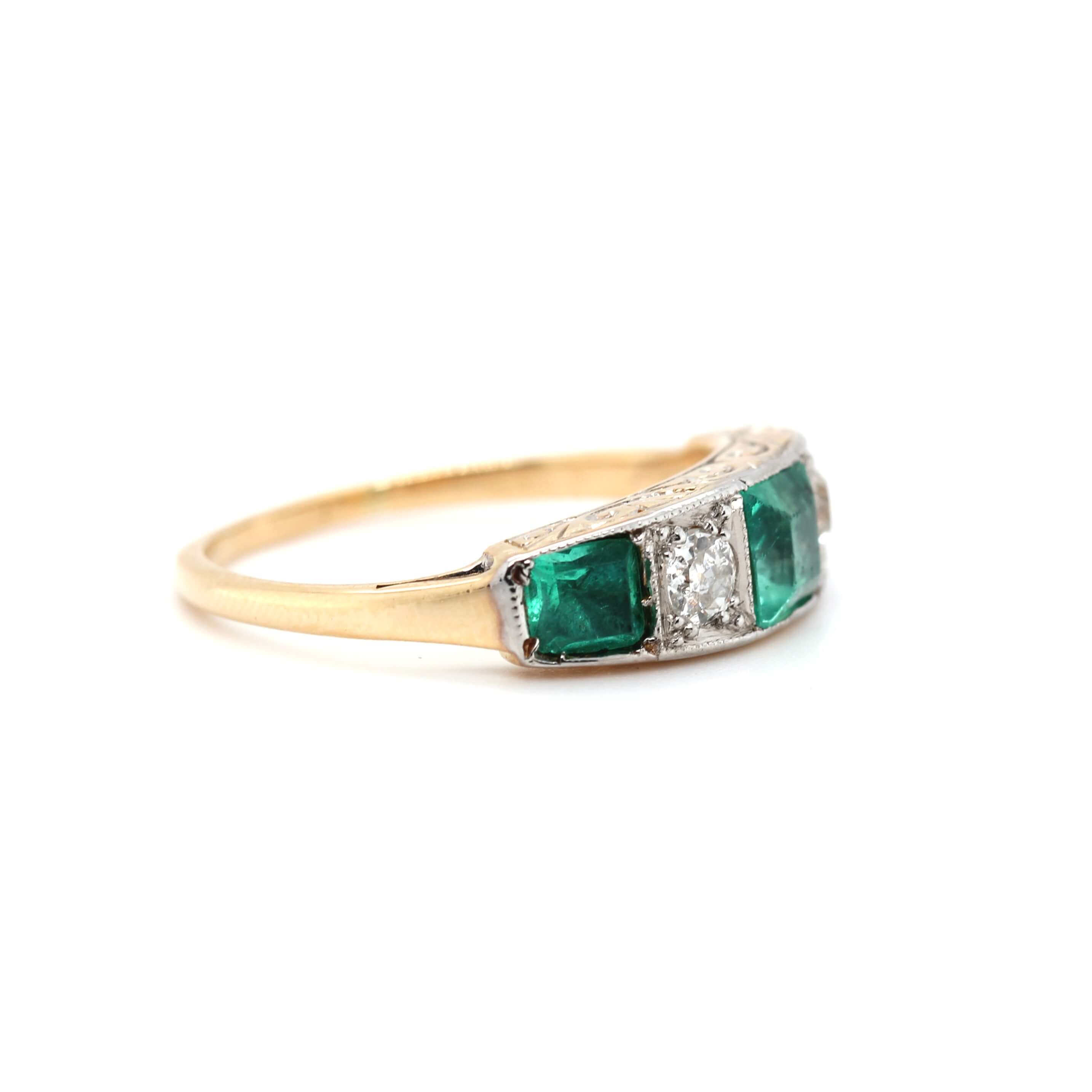 Edwardian Emerald Diamond Ring-Charlotte Sayers Antique Jewellery