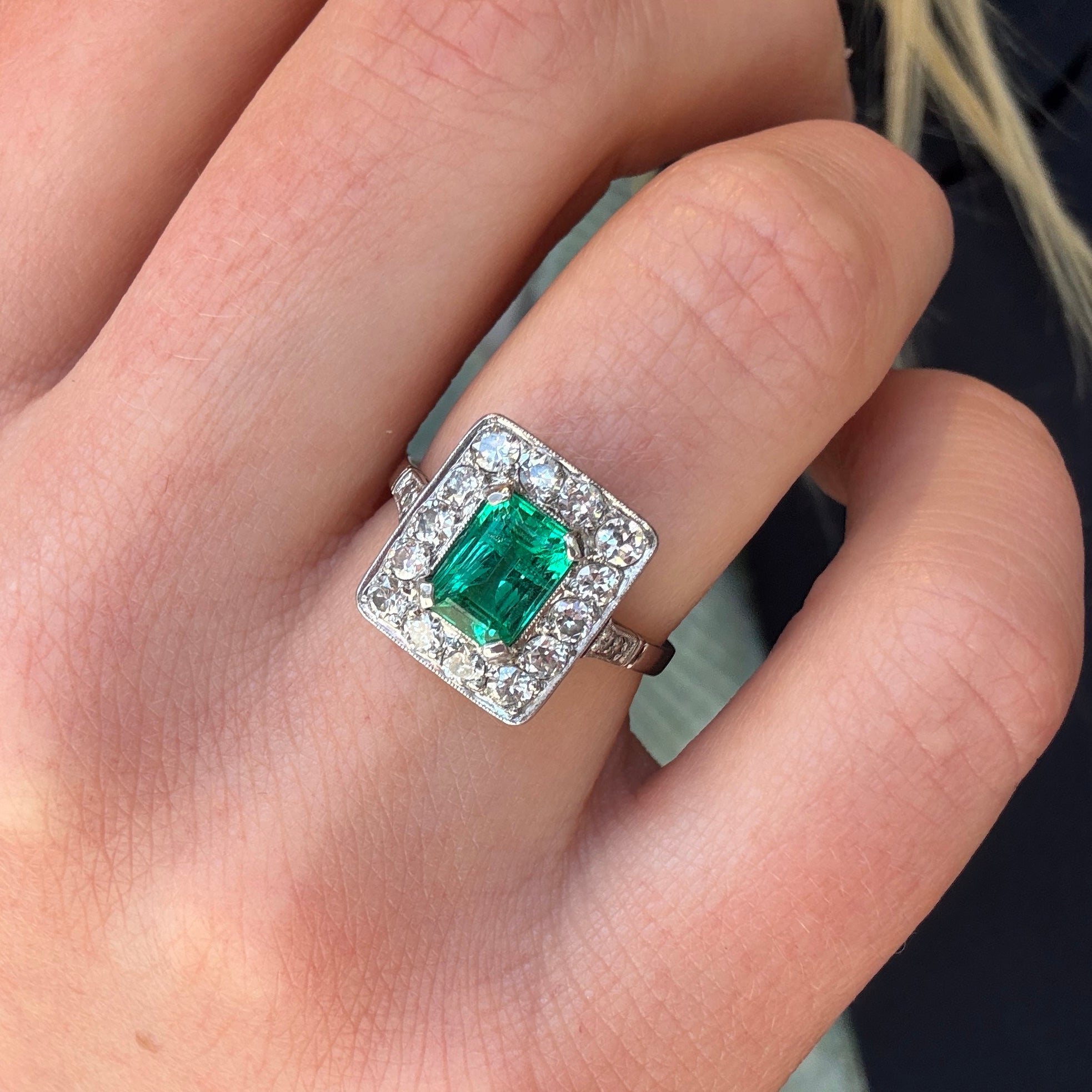 Edwardian Emerald and Diamond Ring-Charlotte Sayers Antique Jewellery
