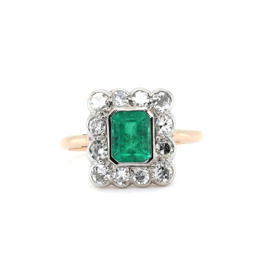 Edwardian Emerald and Diamond Ring-Charlotte Sayers Antique Jewellery