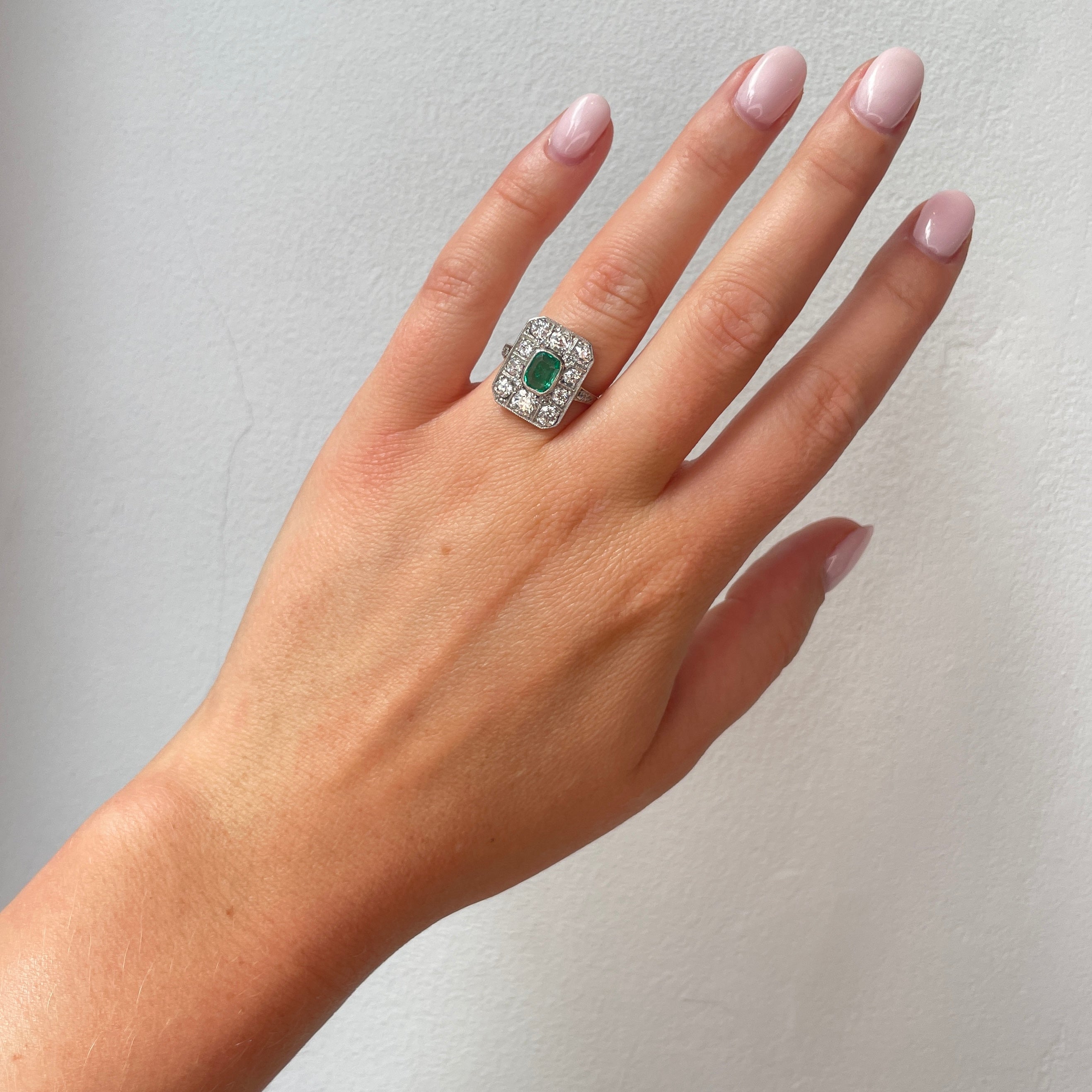 Edwardian Emerald and Diamond Ring-Charlotte Sayers Antique Jewellery