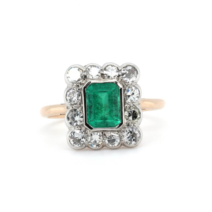 Edwardian Emerald and Diamond Ring-Charlotte Sayers Antique Jewellery