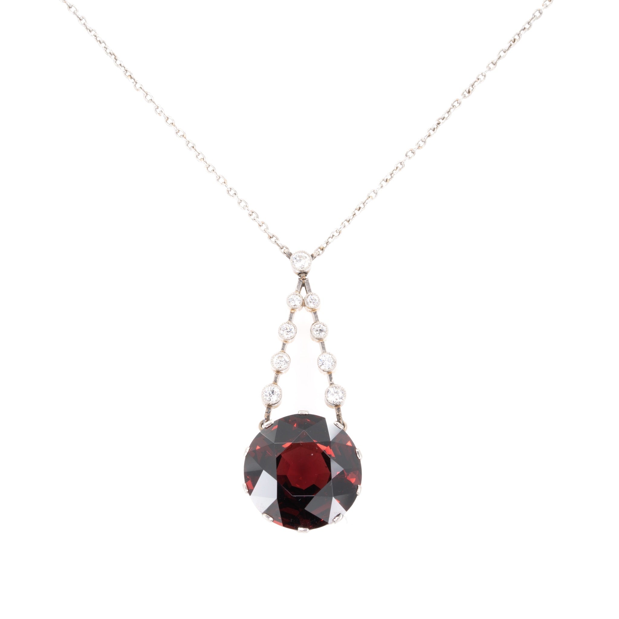 Edwardian Garnet and Diamond Pendant-Charlotte Sayers Antique Jewellery