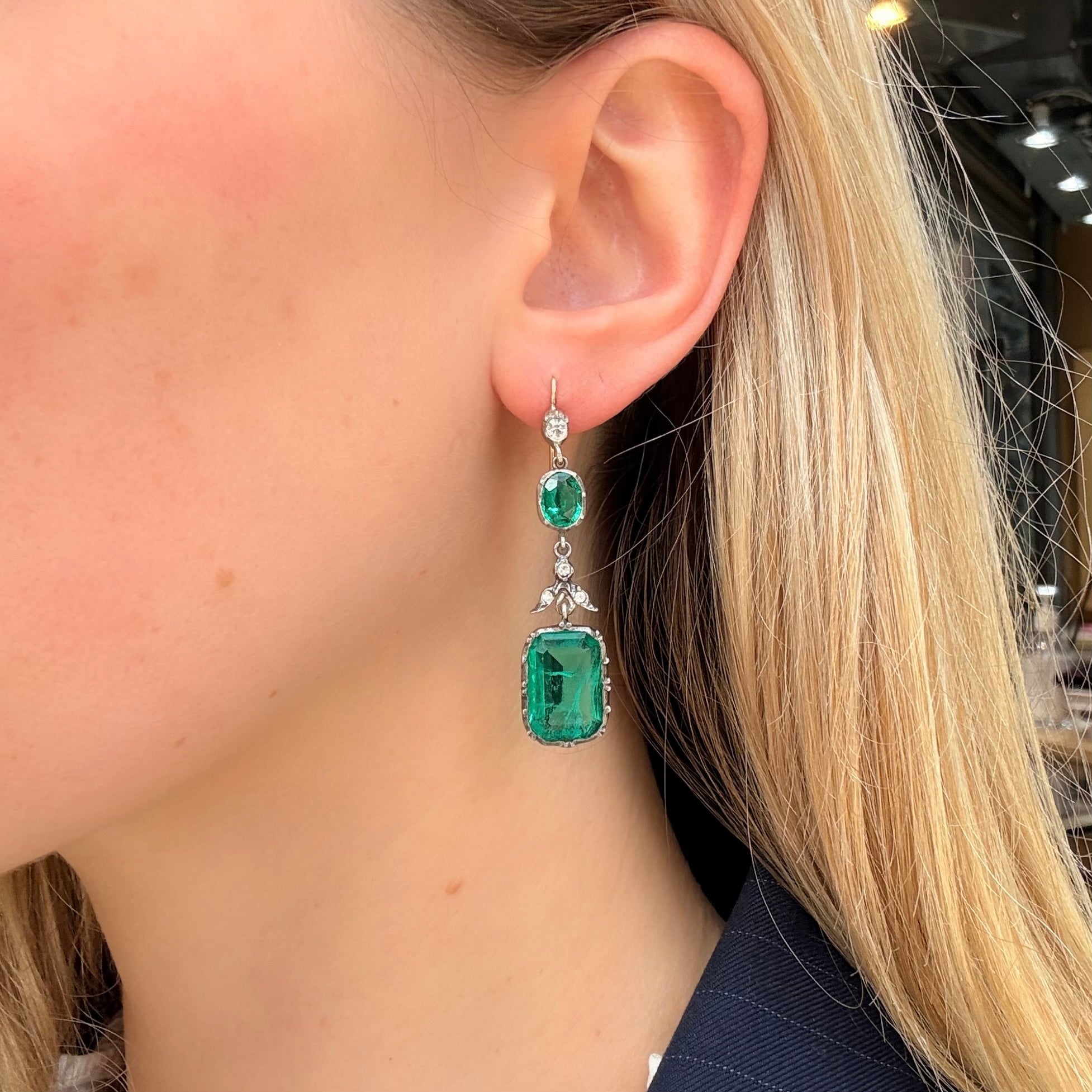 Edwardian Green Paste Earrings-Charlotte Sayers Antique Jewellery
