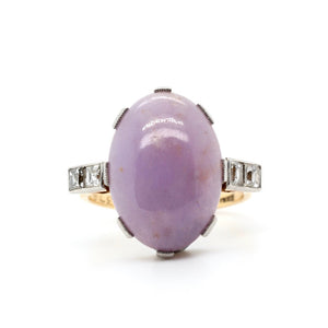 Edwardian Lavender Jade and Diamond Ring-Charlotte Sayers Antique Jewellery