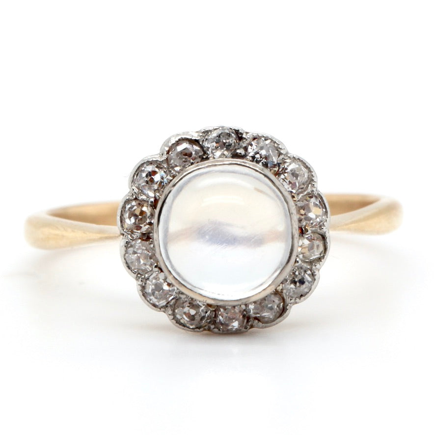 Edwardian Moonstone and Diamond Ring-Charlotte Sayers Antique Jewellery