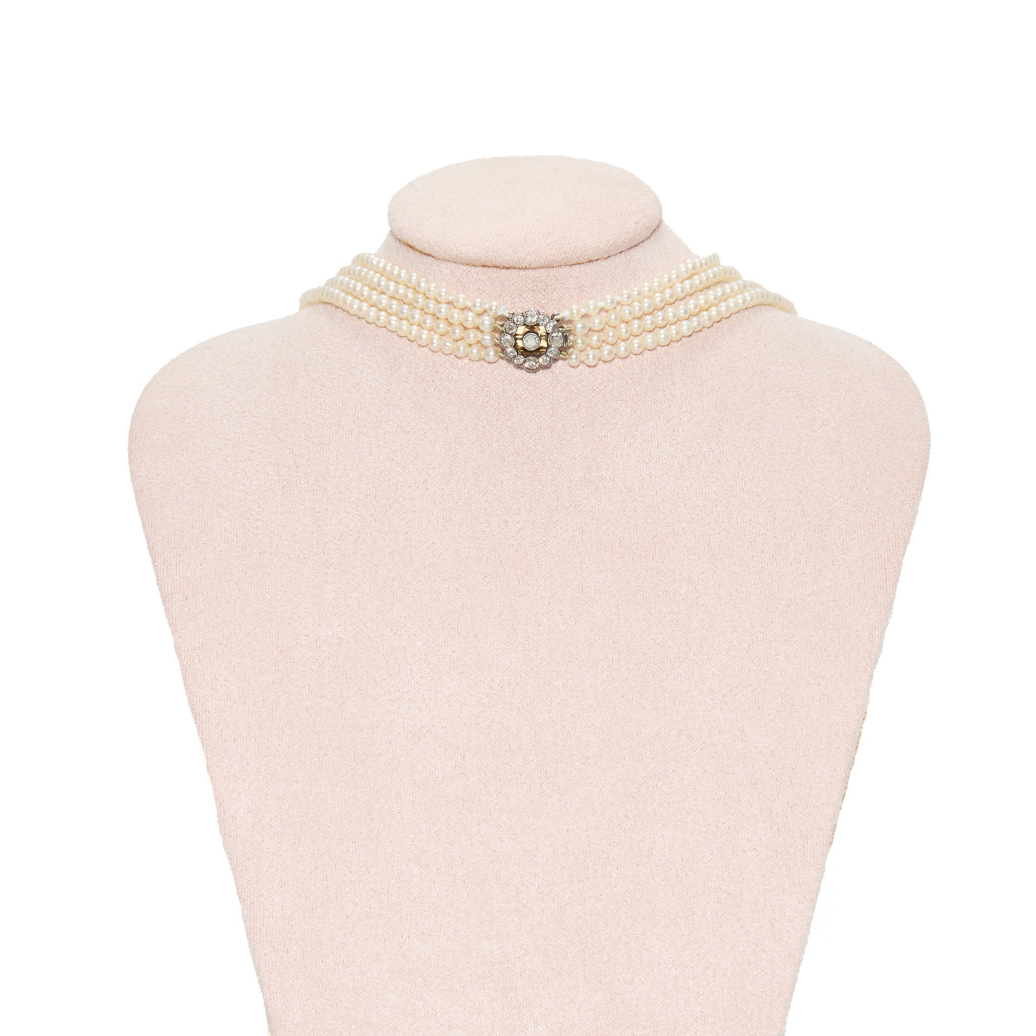 Edwardian Natural Pearl Necklace with Diamond Clasp-Charlotte Sayers Antique Jewellery