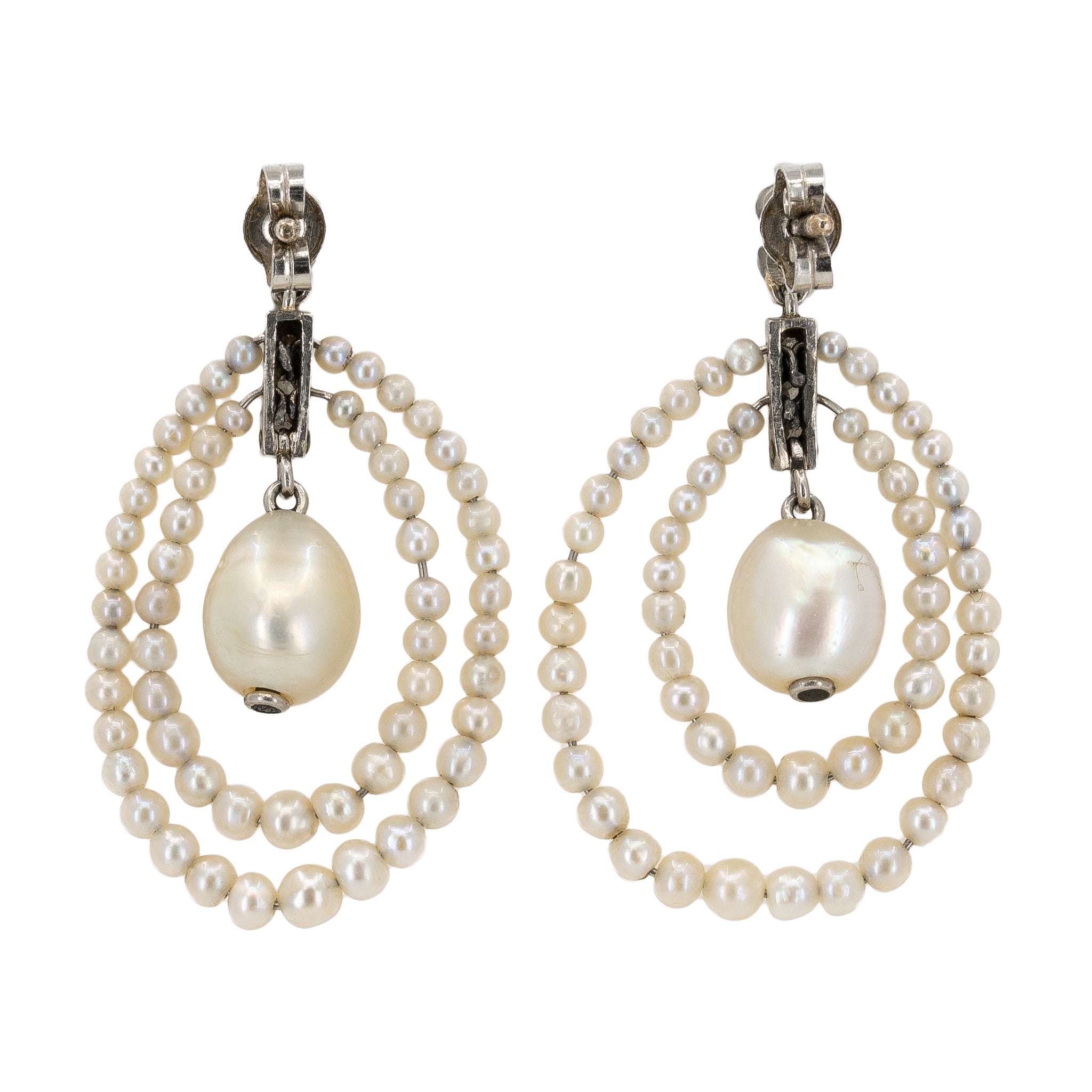 Edwardian Natural Pearl and Diamond Earrings-Charlotte Sayers Antique Jewellery